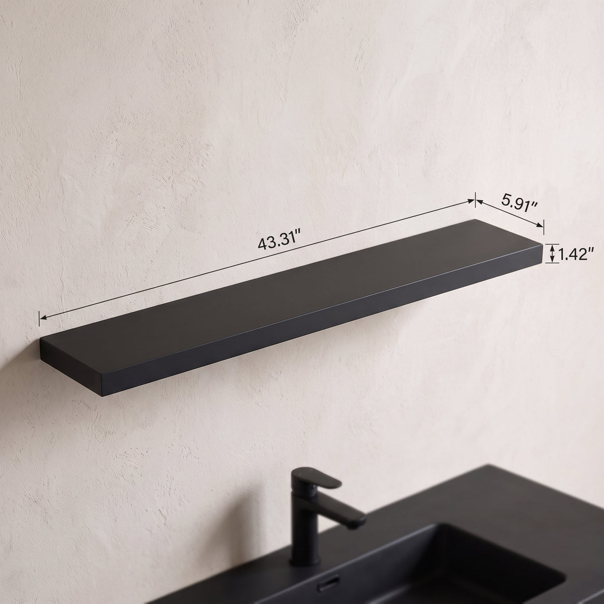 43" Wall-Mount Matte Black Shelf