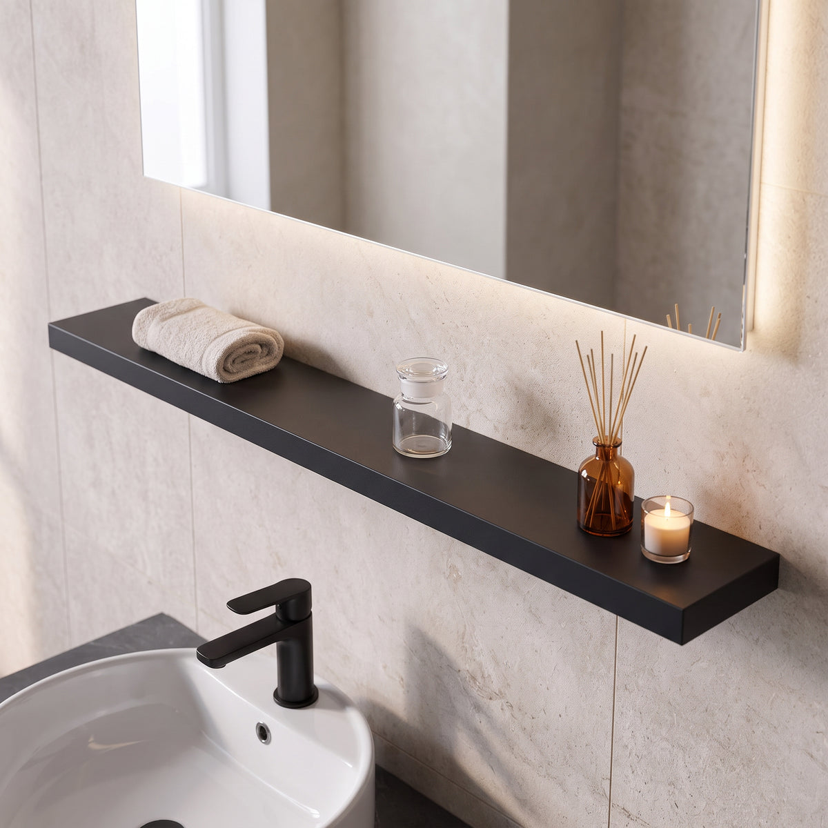 43" Wall-Mount Matte Black Shelf