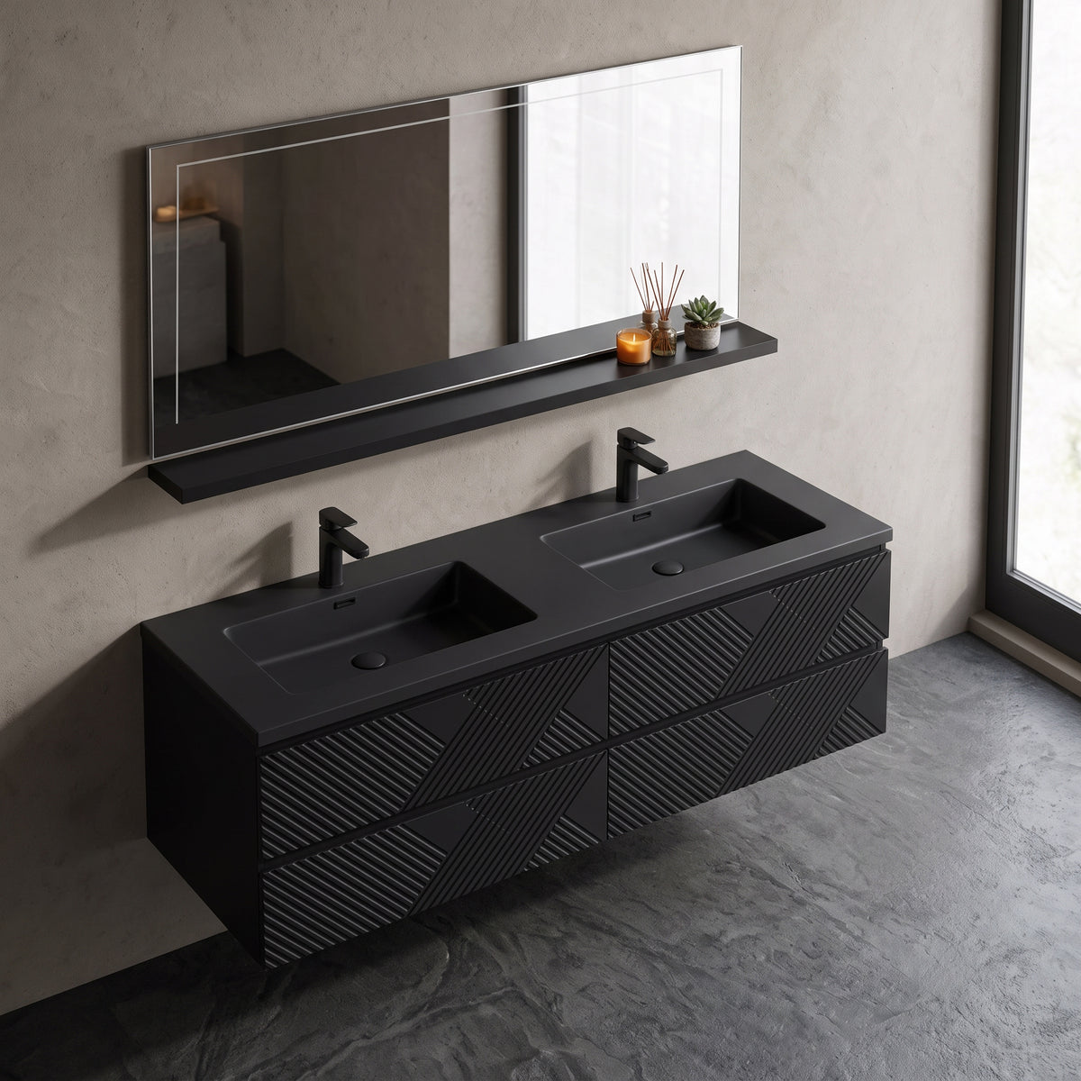 60" Wall-Mount Matte Black Shelf