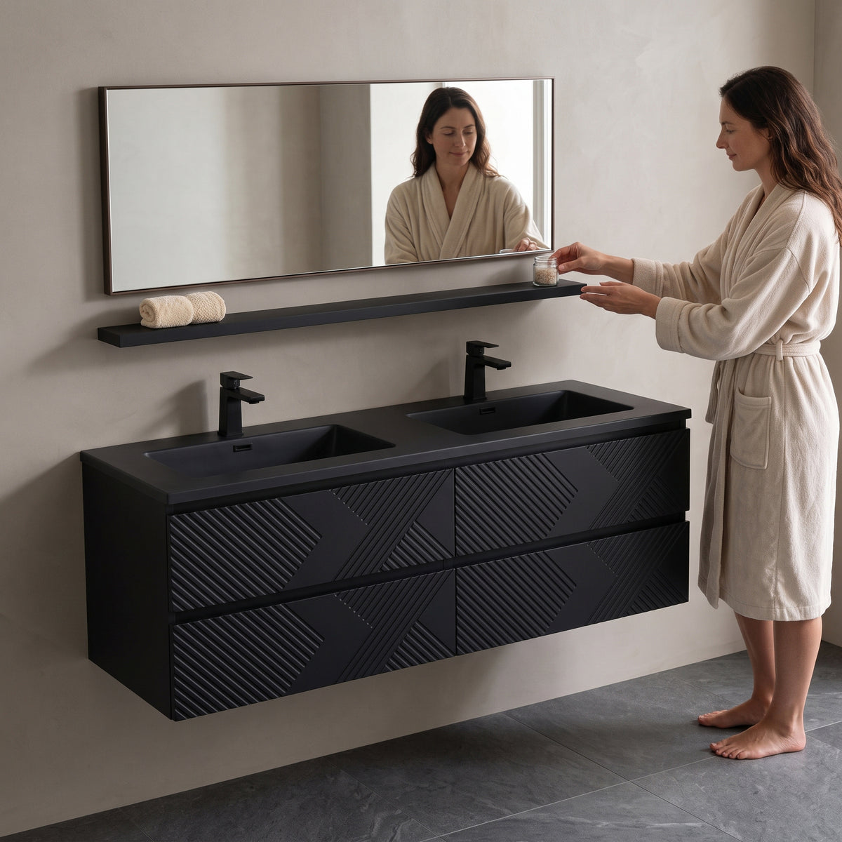 60" Wall-Mount Matte Black Shelf