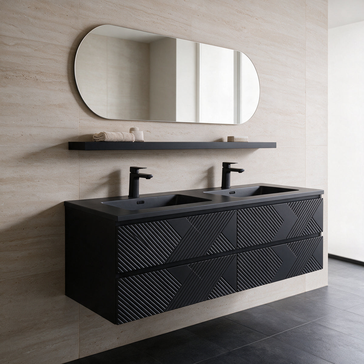 60" Wall-Mount Matte Black Shelf