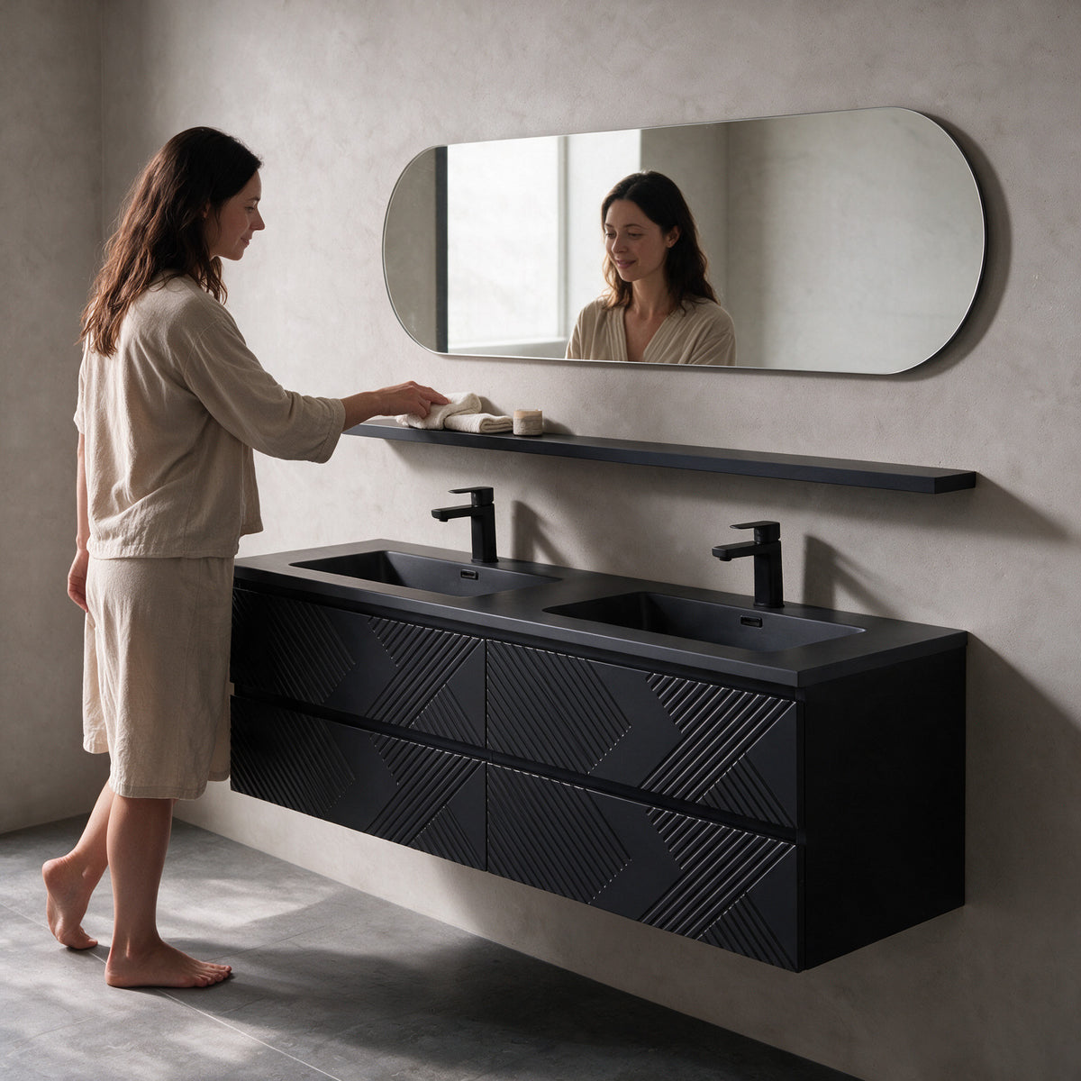 60" Wall-Mount Matte Black Shelf