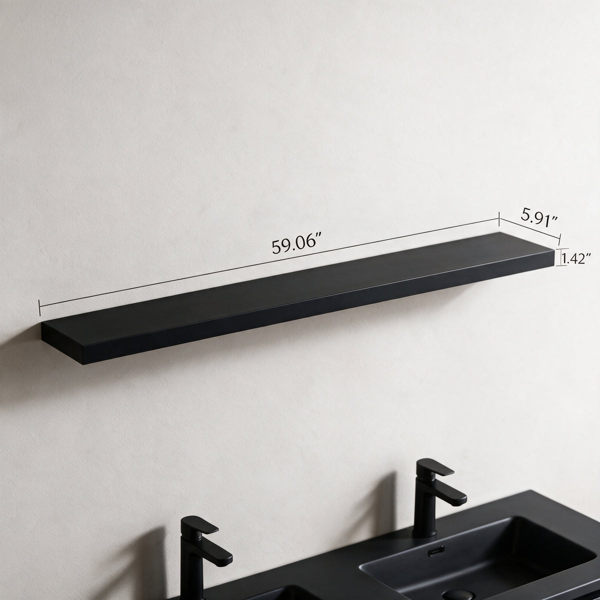 60" Wall-Mount Matte Black Shelf