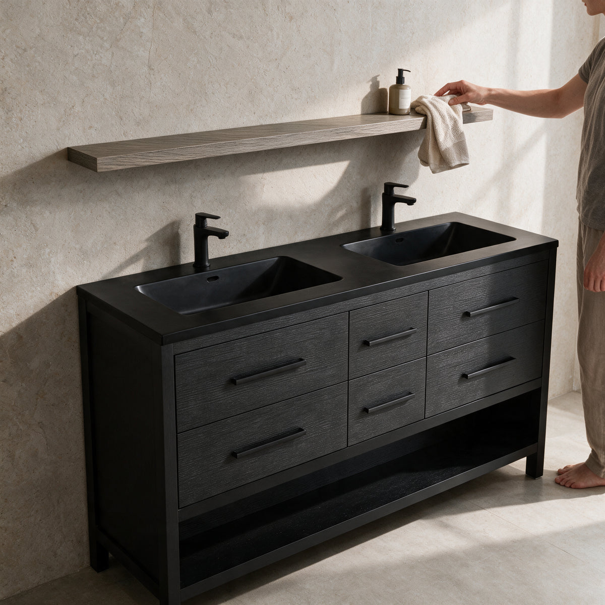 60" Wall-Mount Maple Grey Shelf