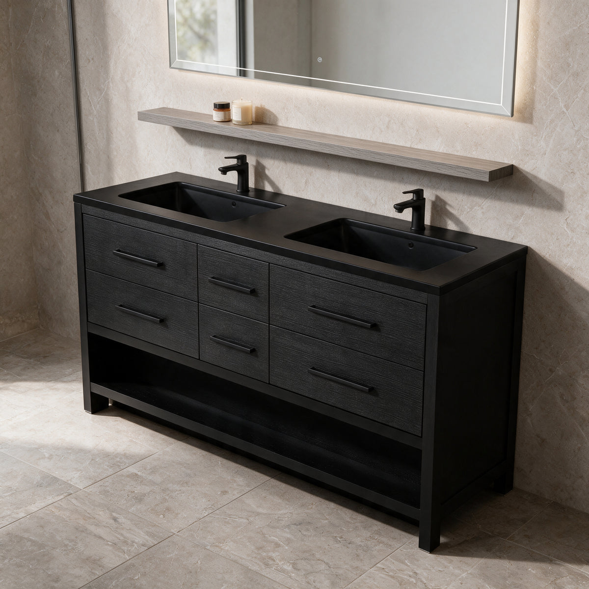 60" Wall-Mount Maple Grey Shelf