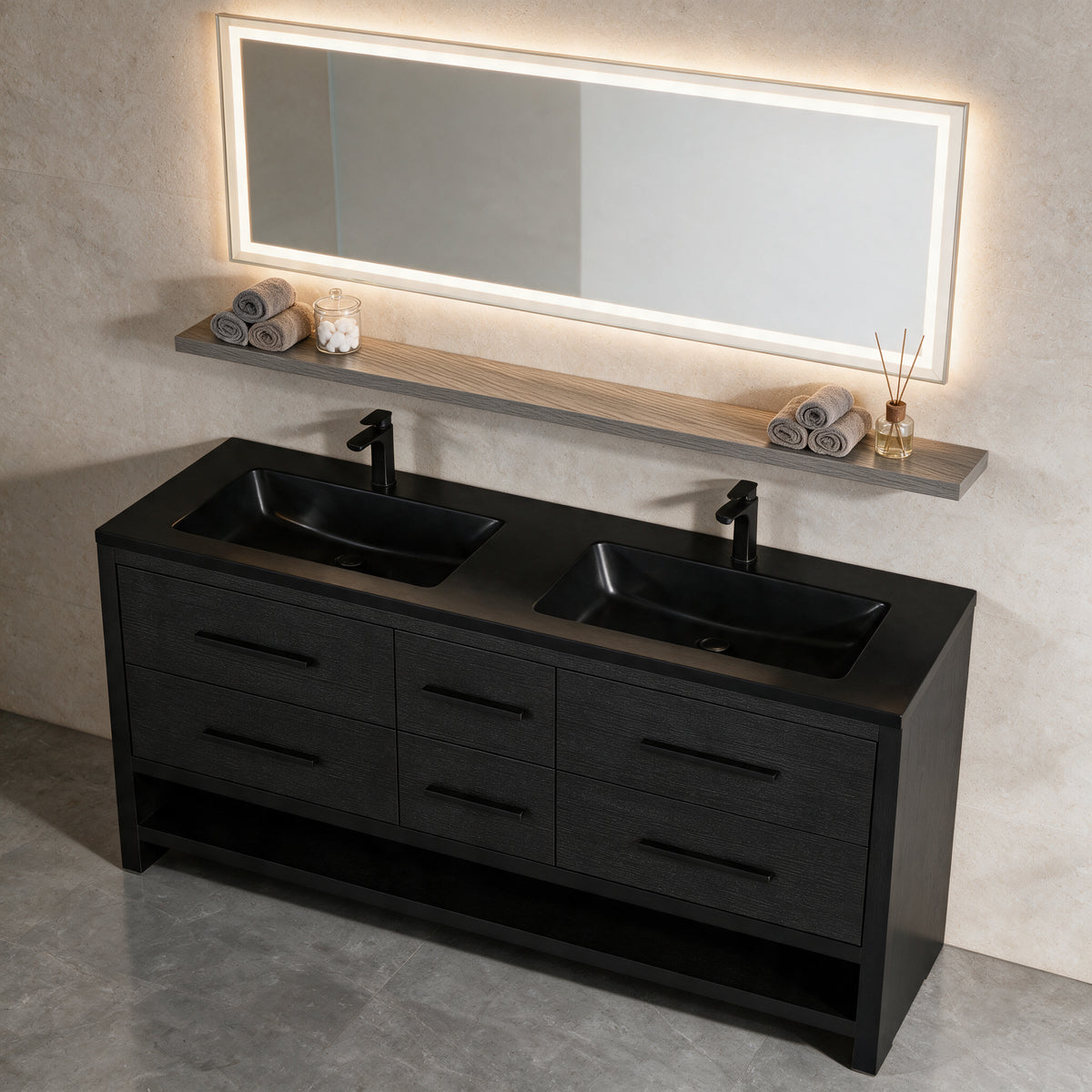 60" Wall-Mount Maple Grey Shelf