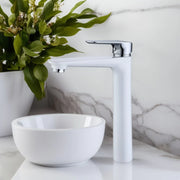 Robinet de Lavabo de Salle de Bains à 1 Poignée Santorini en Blanc et Chromé