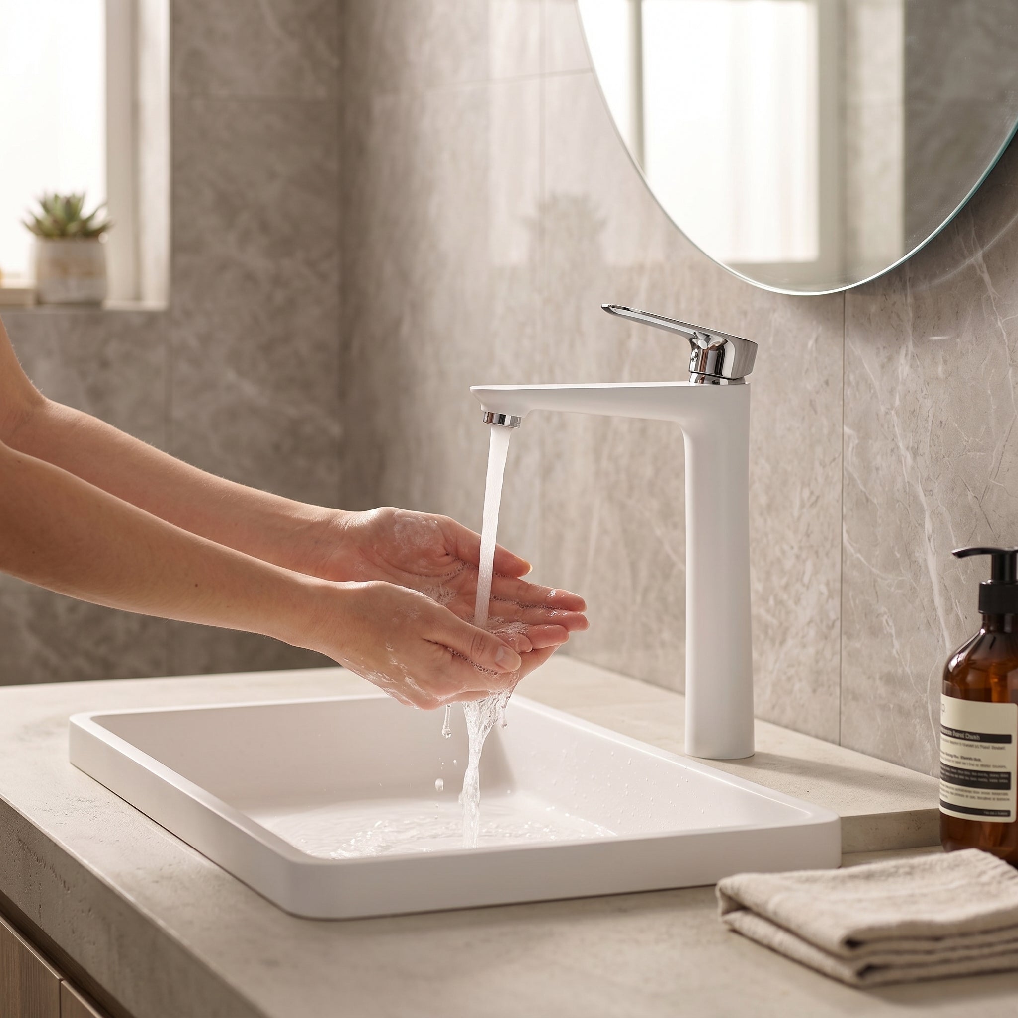 Santorini Single Handle Bathroom Sink Faucet in White and Chrome