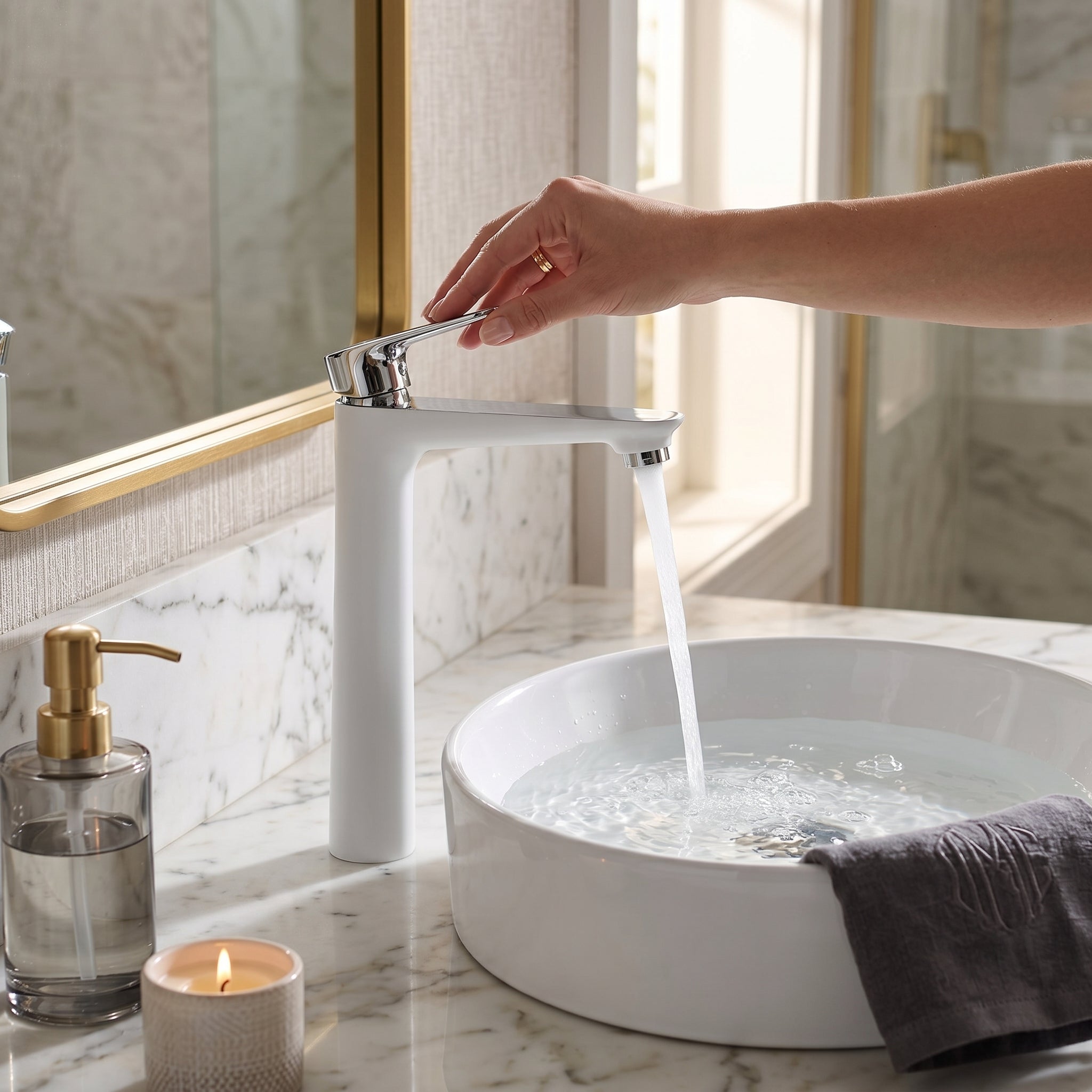 Santorini Single Handle Bathroom Sink Faucet in White and Chrome