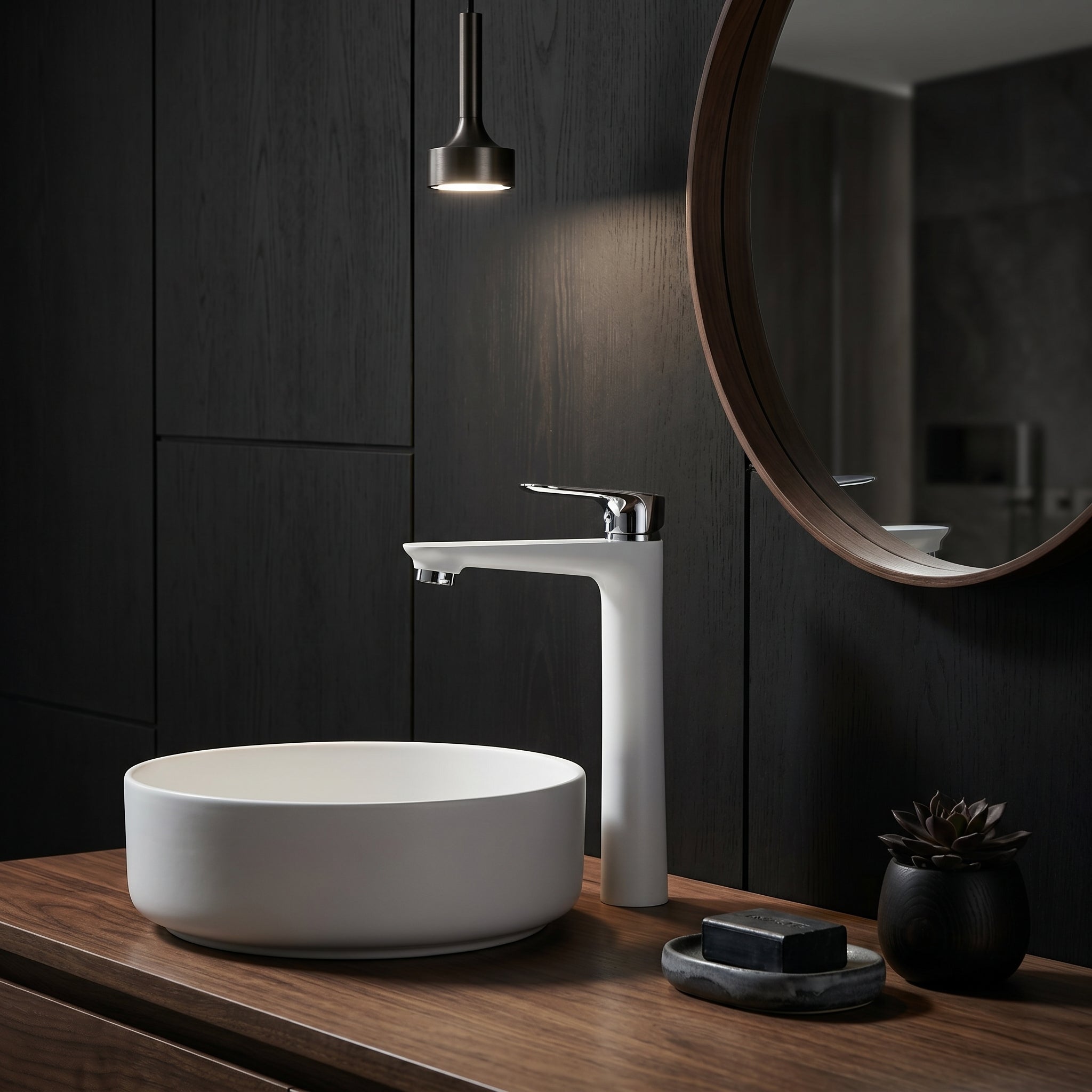 Santorini Single Handle Bathroom Sink Faucet in White and Chrome