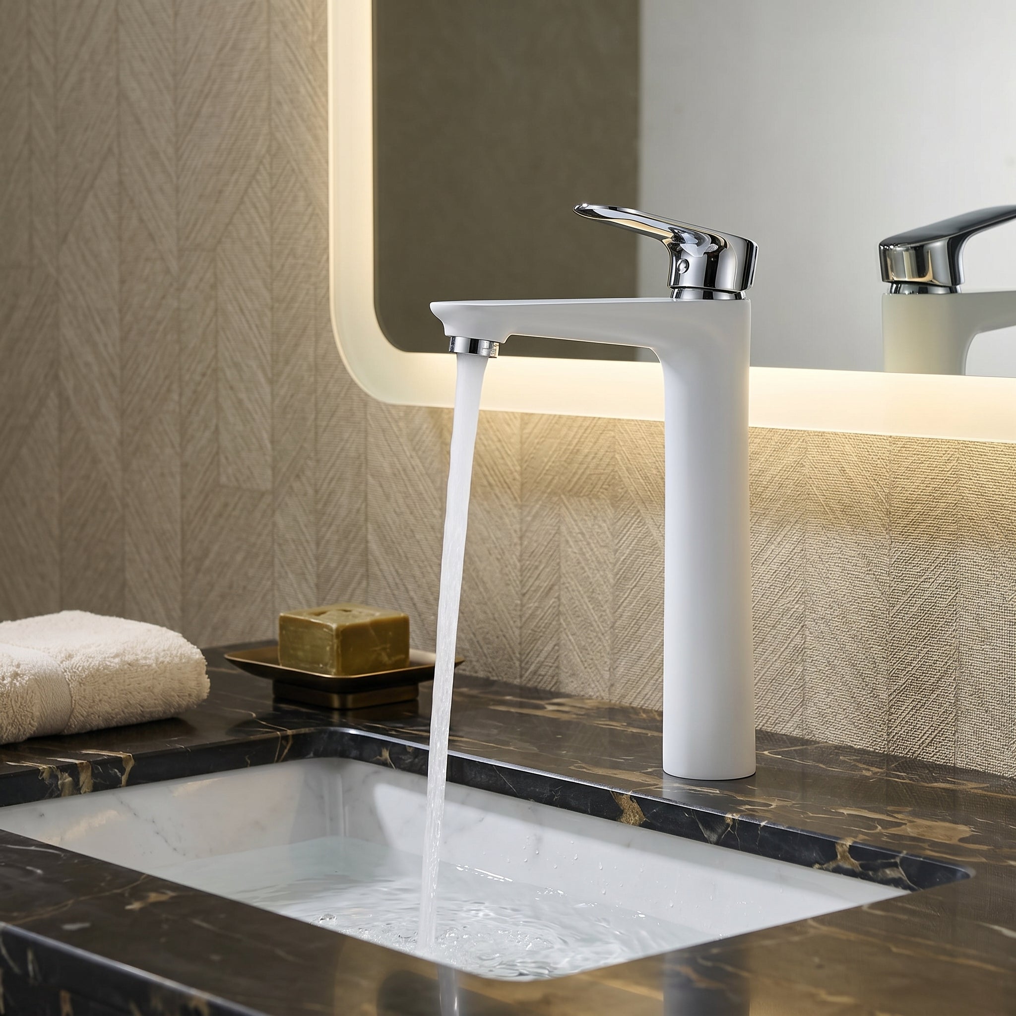 Santorini Single Handle Bathroom Sink Faucet in White and Chrome