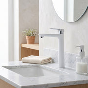 Santorini Single Handle Bathroom Sink Faucet in White and Chrome