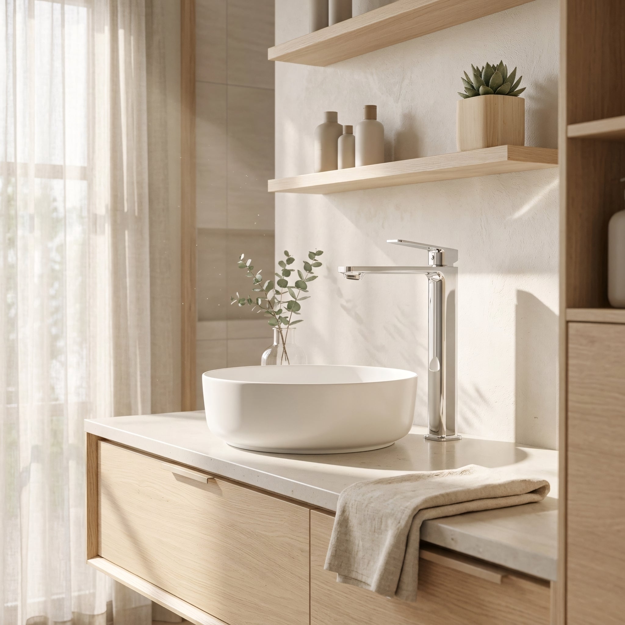 Robinet de Lavabo de Salle de Bains à 1 Poignée Santorini en Chromé