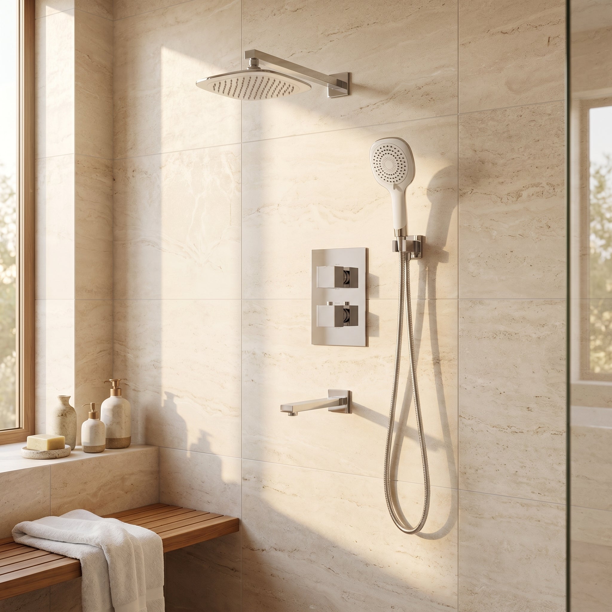 Senay White & Chrome 3-Function Complete Shower Set