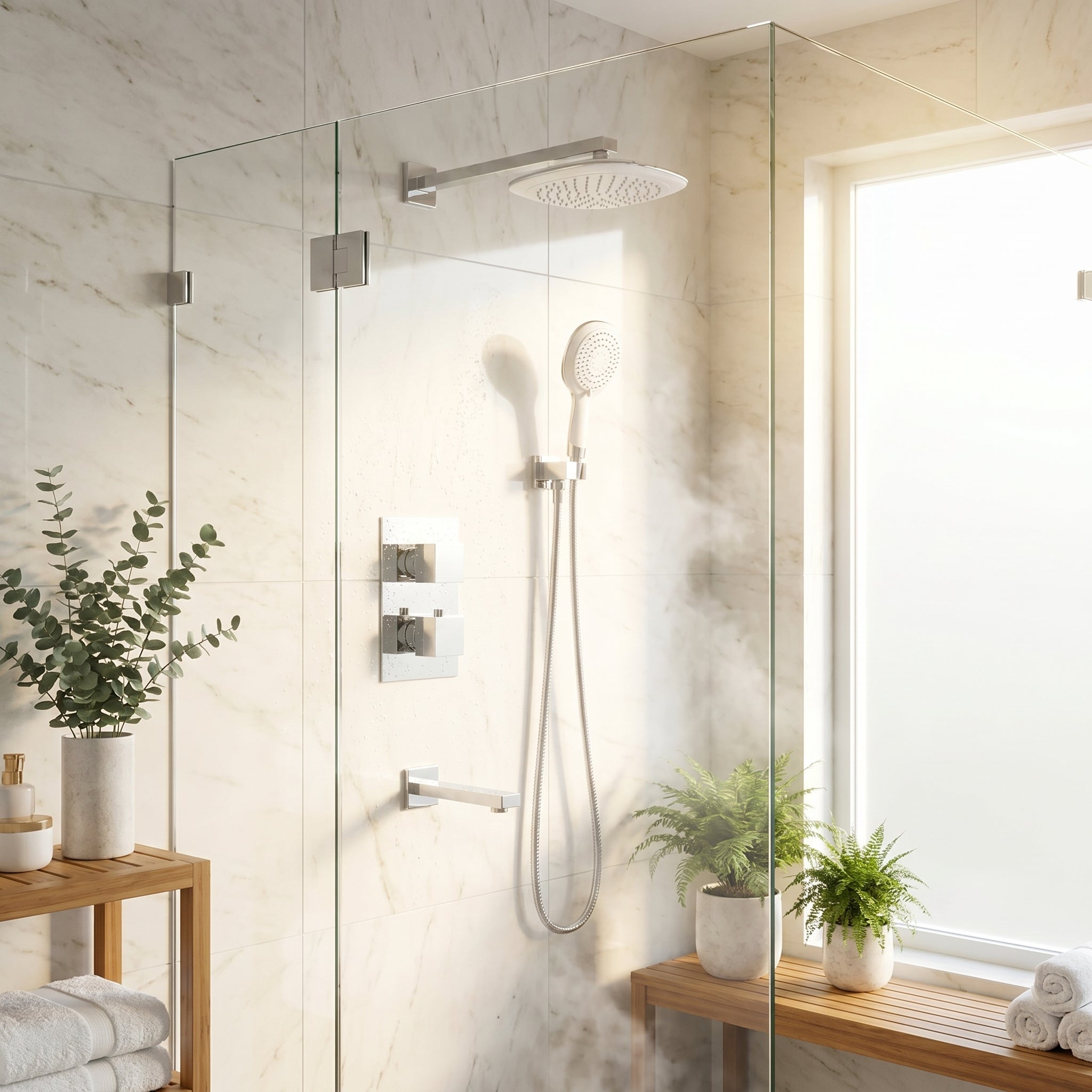 Senay White & Chrome 3-Function Complete Shower Set