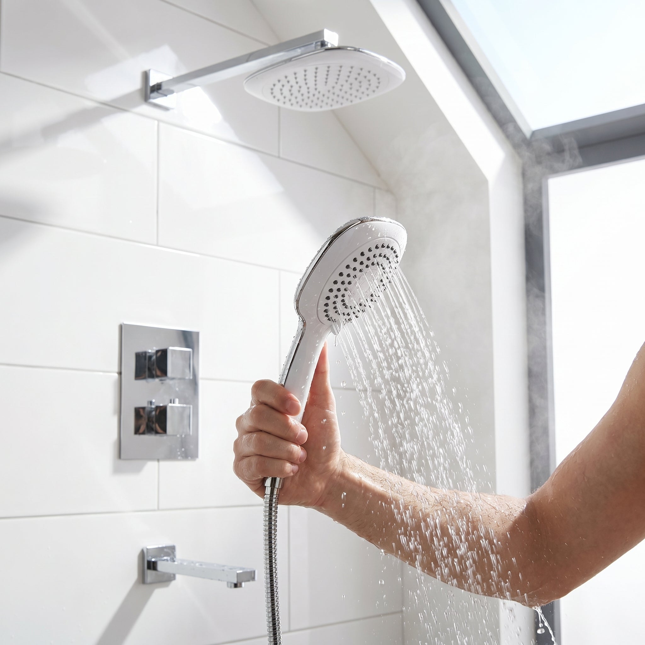Senay White & Chrome 3-Function Complete Shower Set