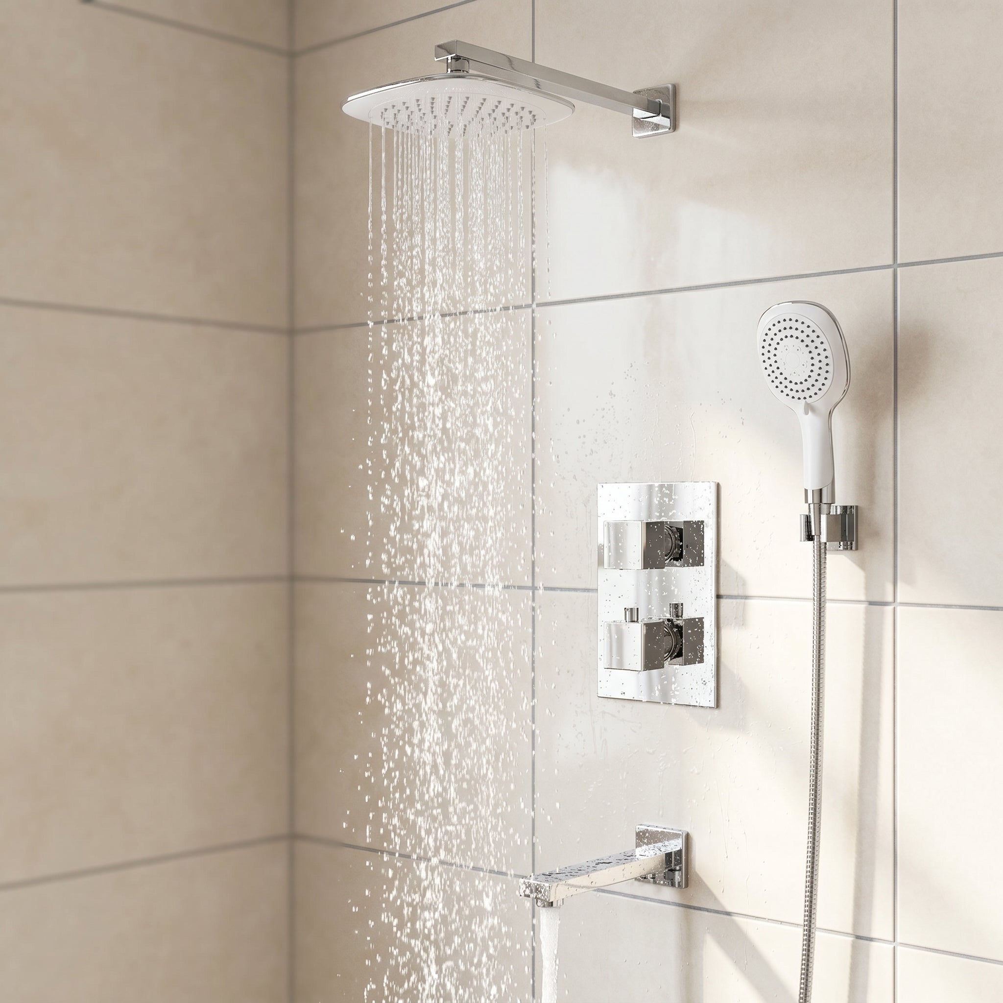 Senay White & Chrome 3-Function Complete Shower Set