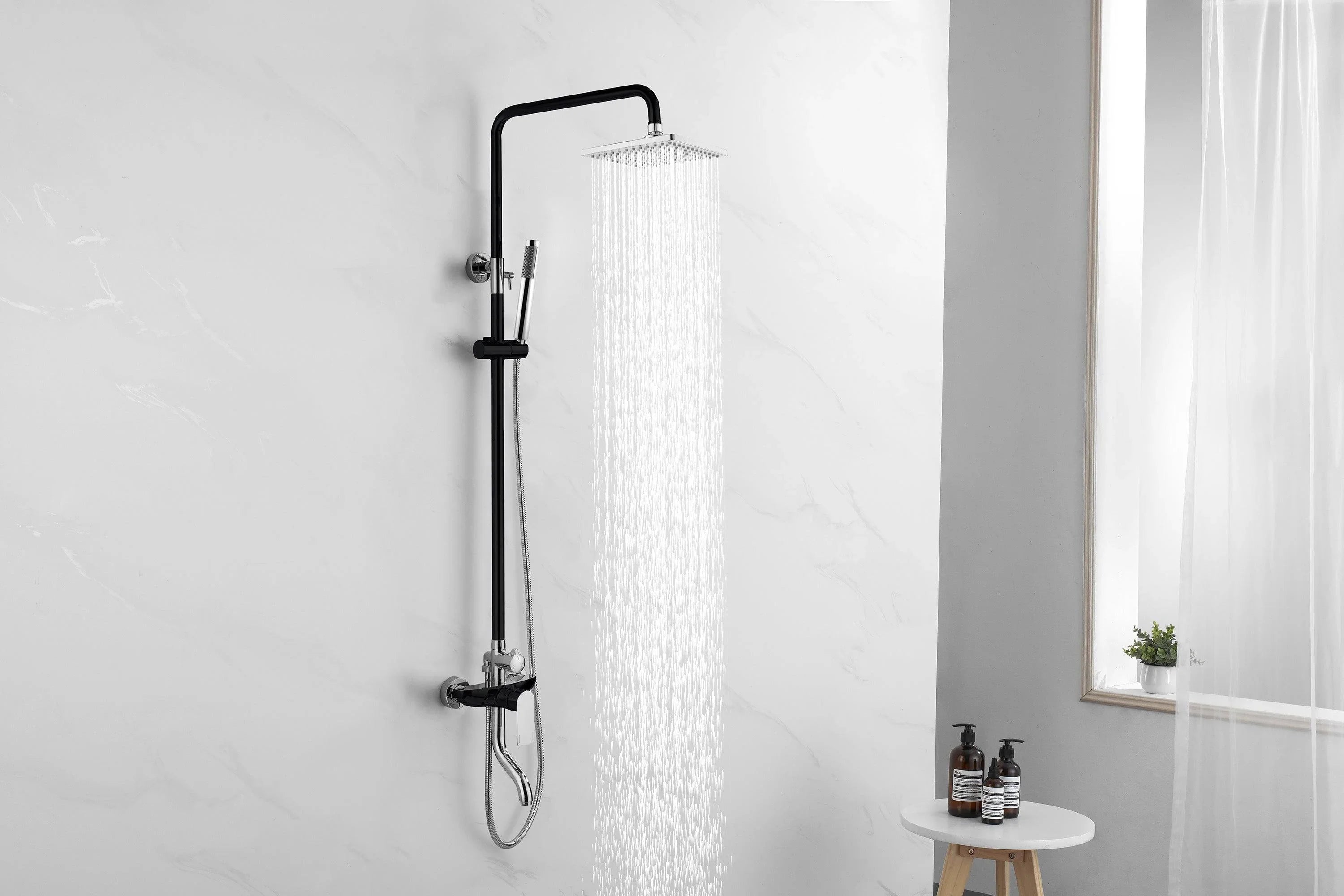 Bathroom Shower Column - Ice Black - Black & Chrome - Thermostatic - Golden Elite Deco
