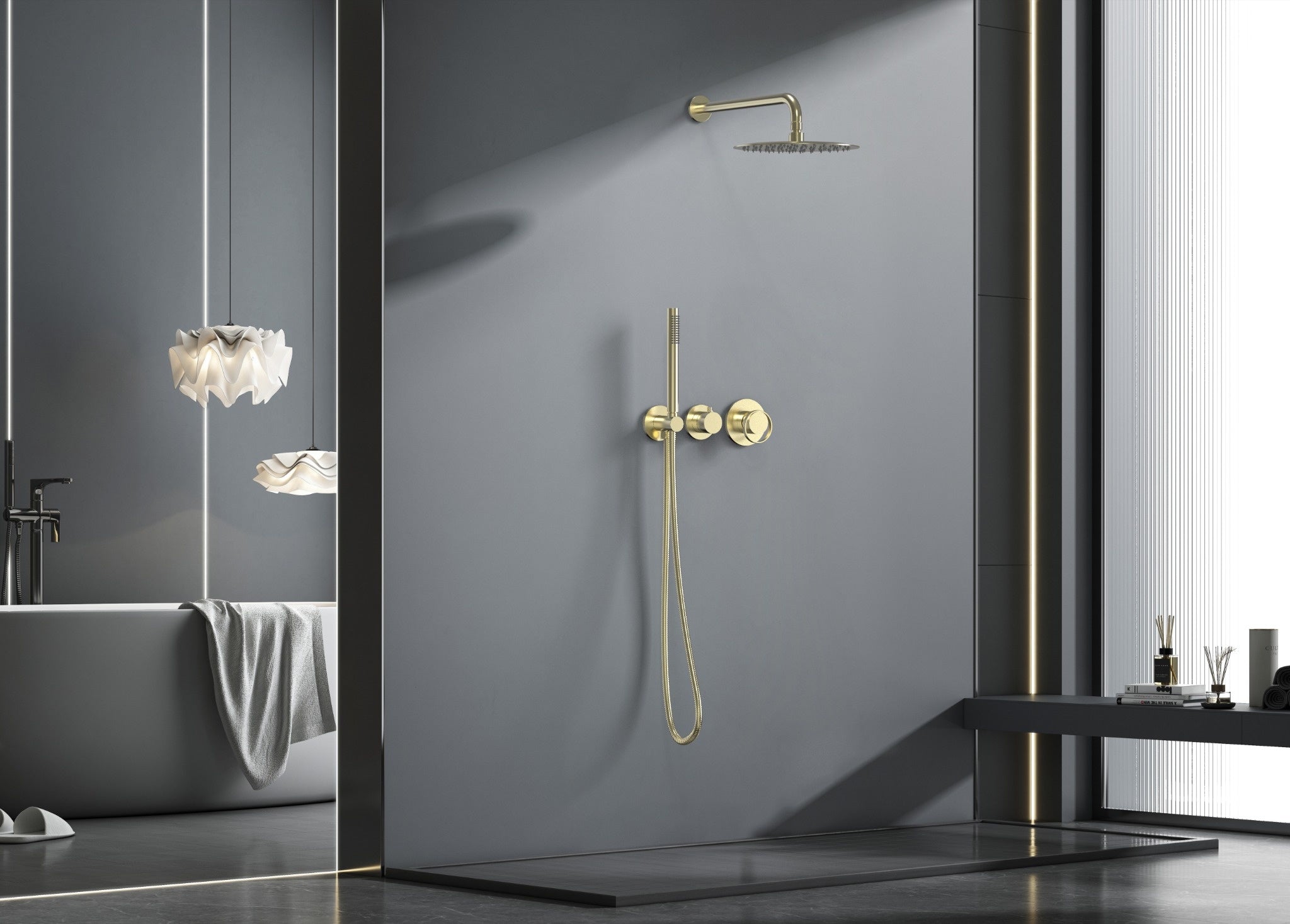 Ensemble de douche à pression équilibrée Luna 2 fonctions en or brossé
