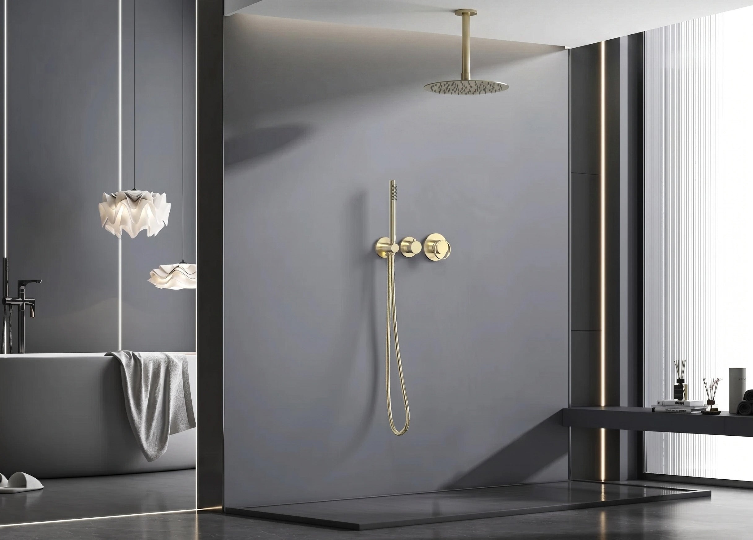 Luna 2-Function Pressure Balance Shower Set in Brushed Gold