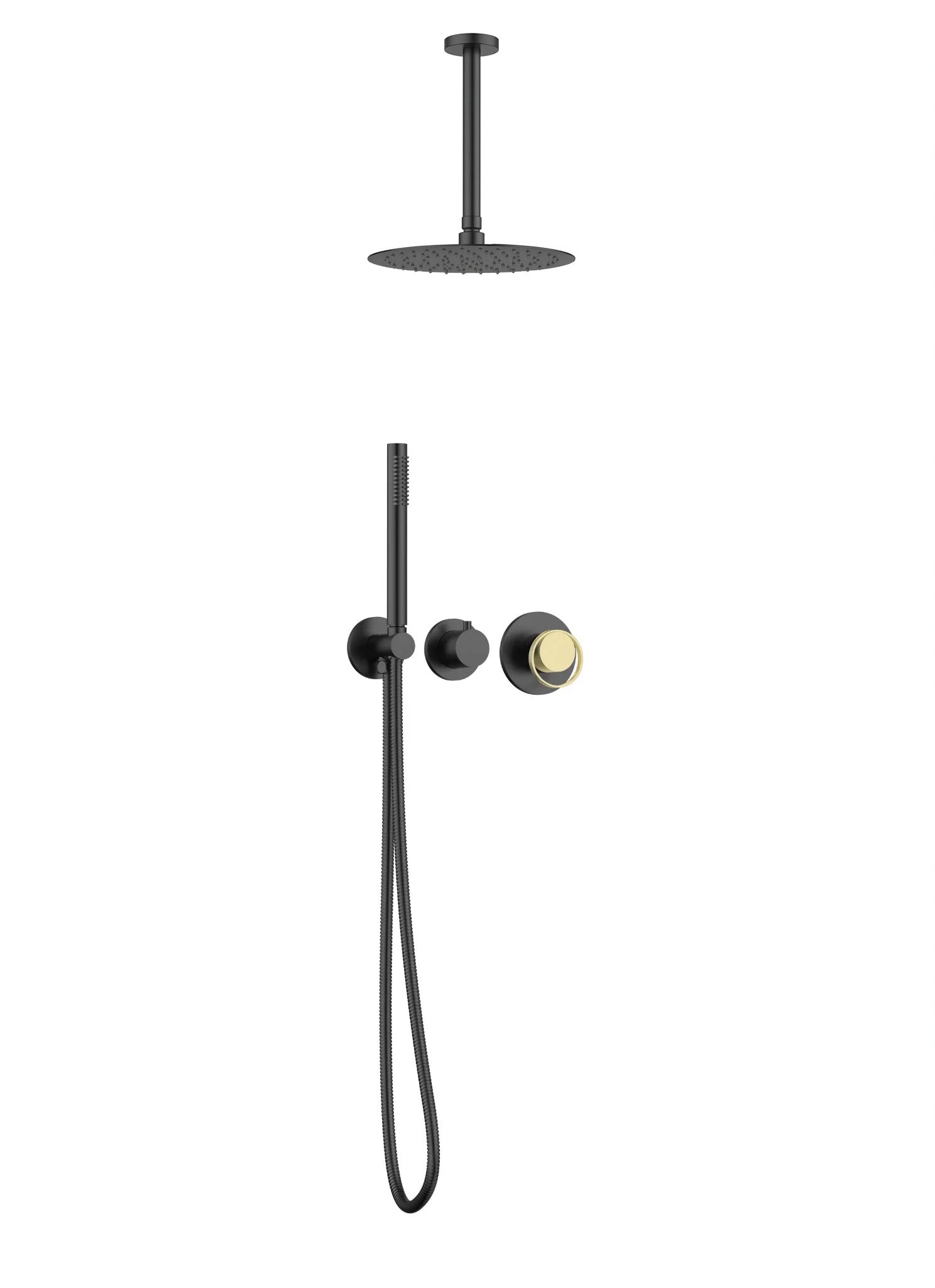 Ensemble de douche Luna 2 fonctions à pression équilibrée - Noir mat et or