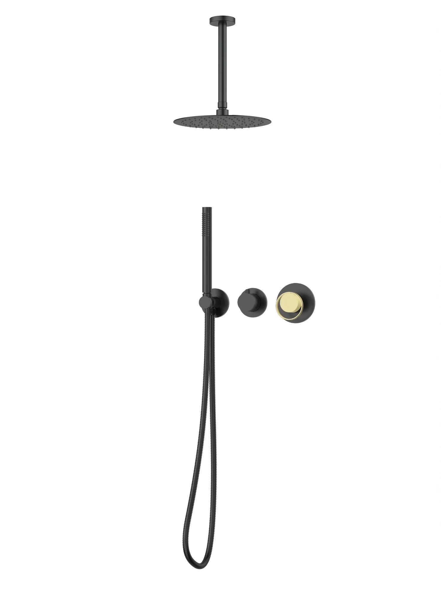 Ensemble de douche Luna 2 fonctions à pression équilibrée - Noir mat et or