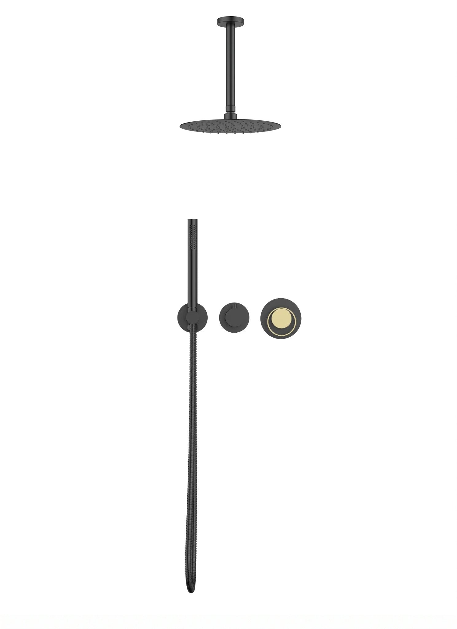Ensemble de douche Luna 2 fonctions à pression équilibrée - Noir mat et or