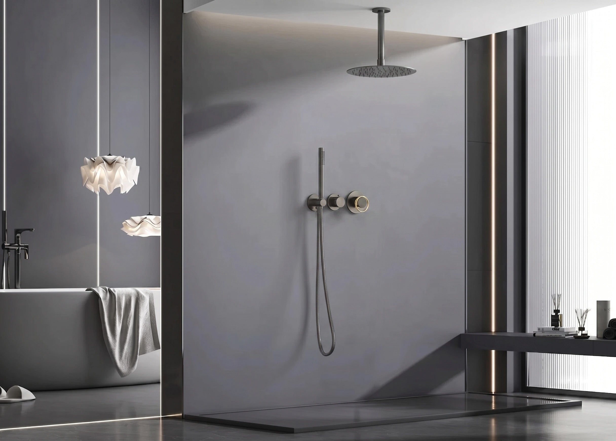 Luna 2-Function Pressure Balance Shower Set - Matte Black and Gold