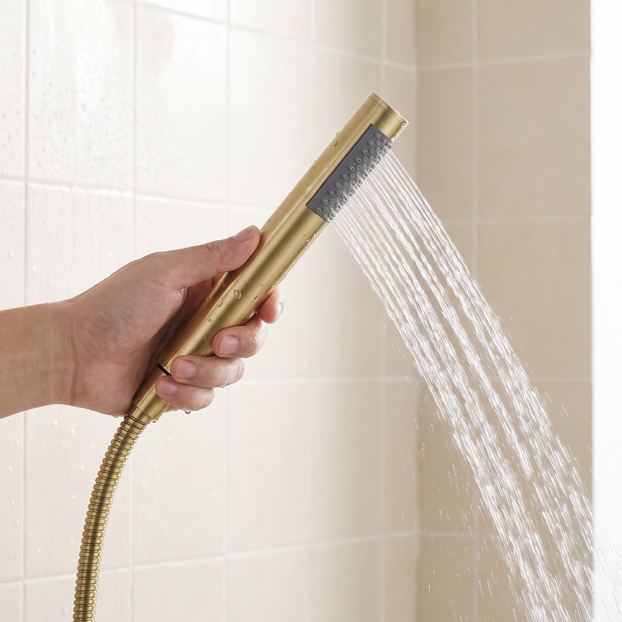Ensemble de douche pluie or brossé avec douchette - Collection Verona