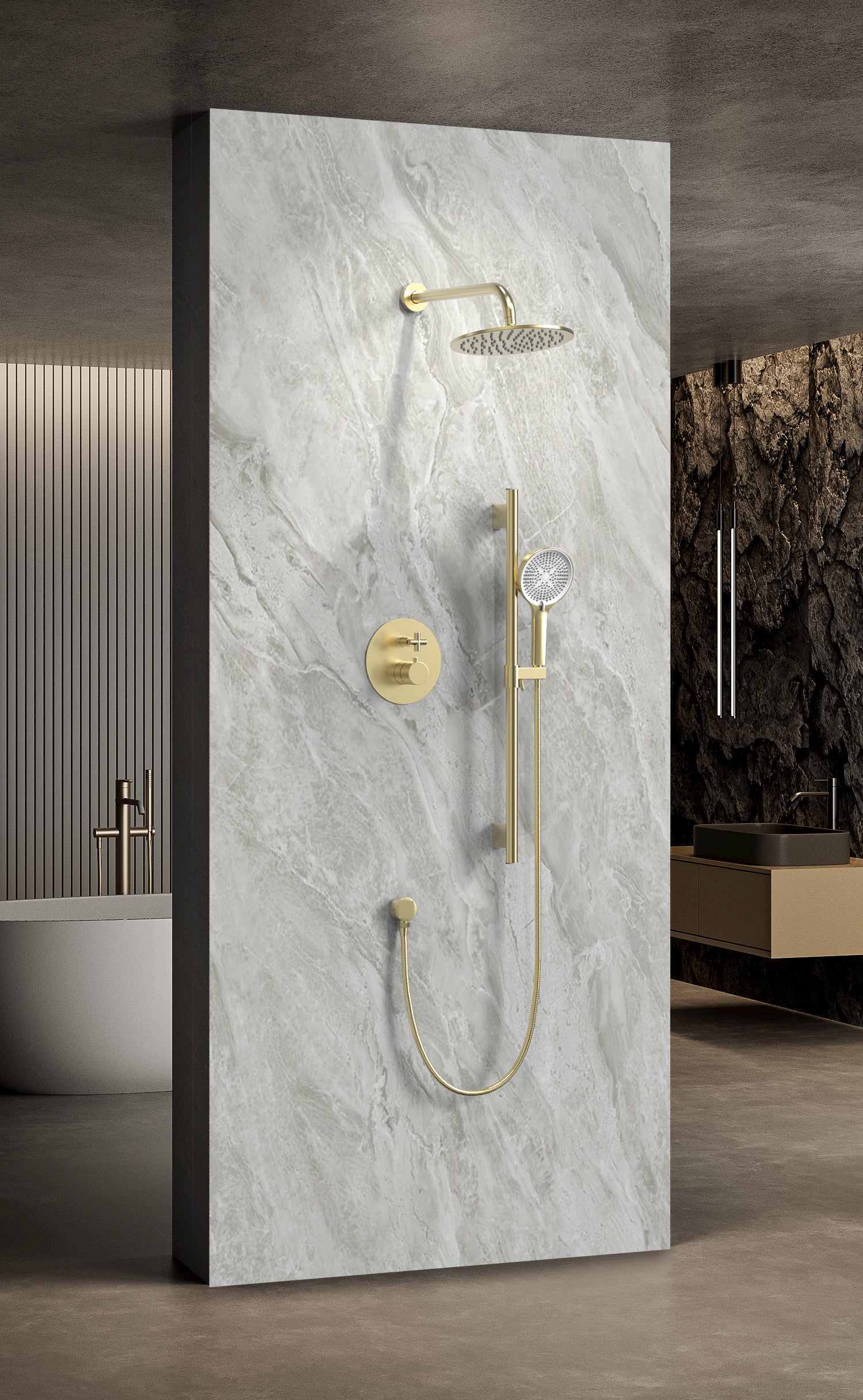 Vero 2-Function Pressure Balance Shower Set in Brushed Gold