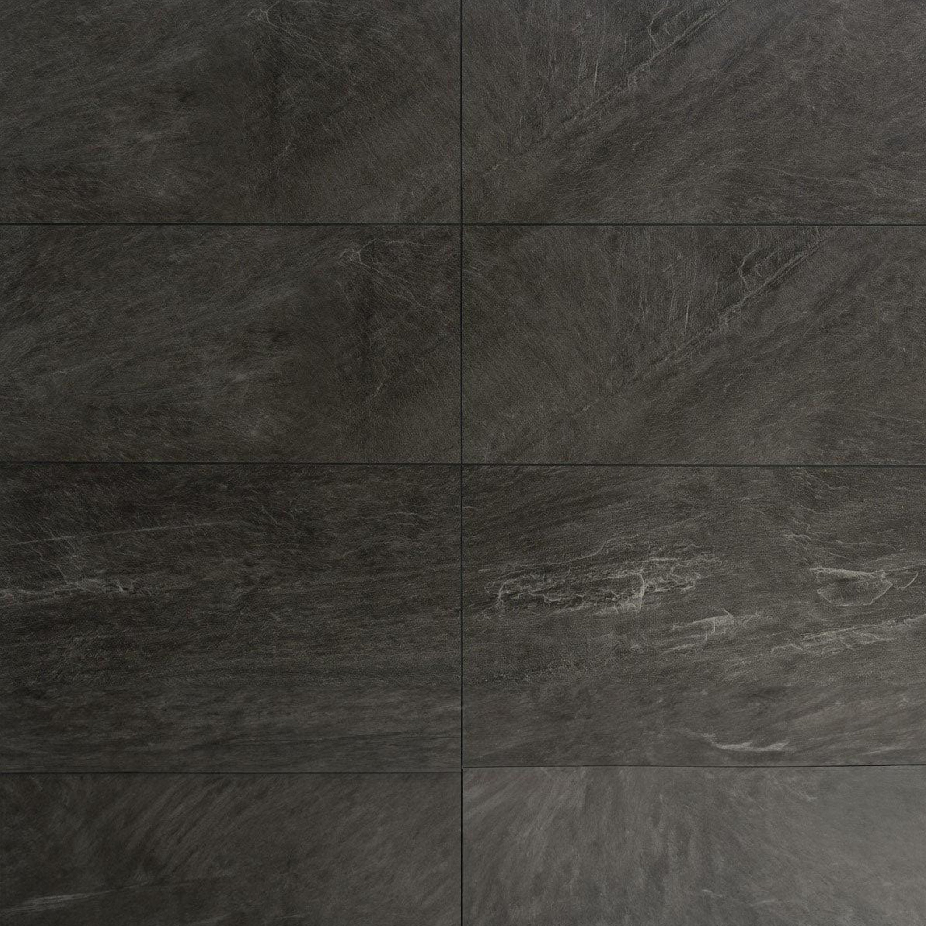 Karaka Black 5mm SPC Luxury Vinyl True Grout Tile | 12" x 48"