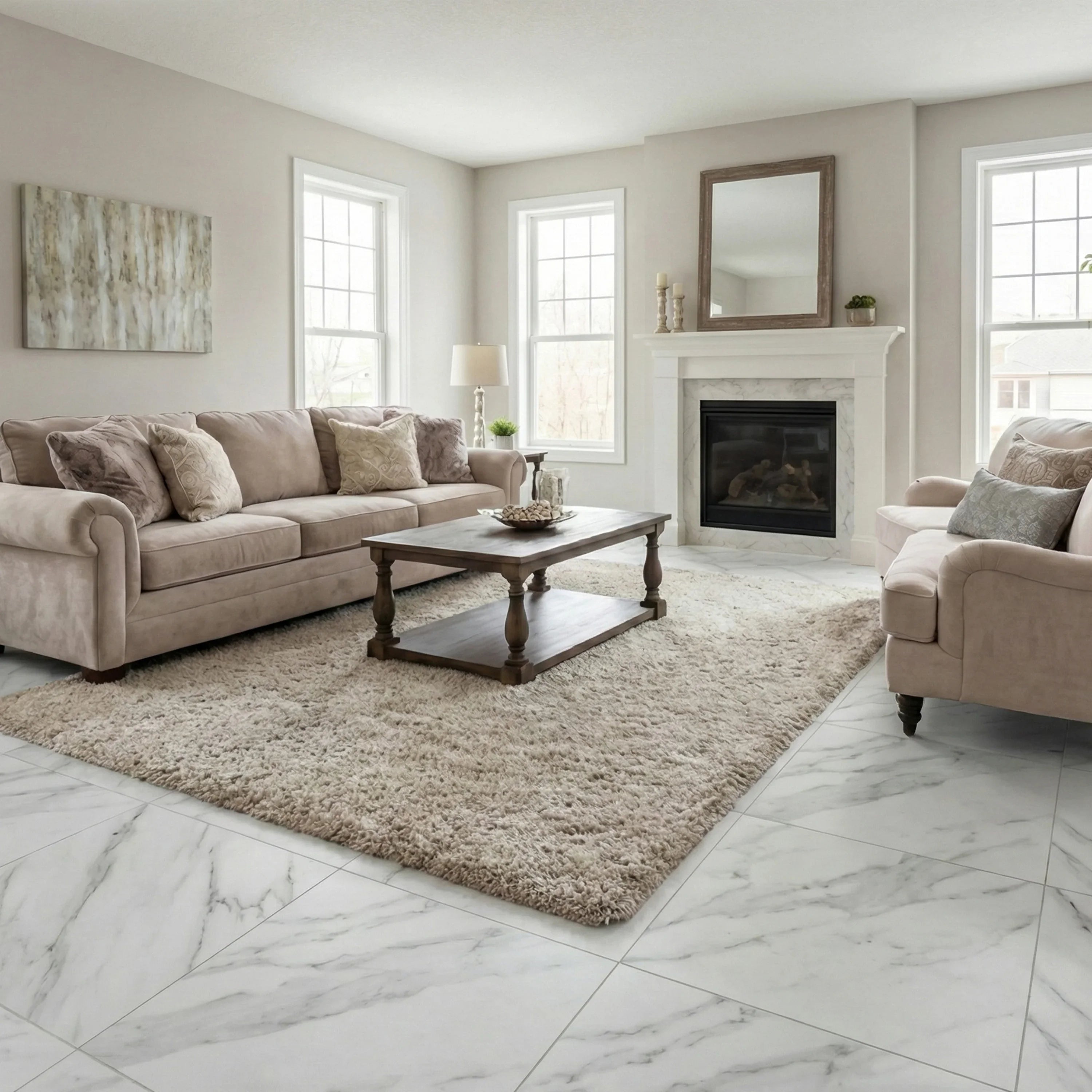 Carreaux de Vinyle de Luxe True Grout, Marbre de Carrare Blanc Mat, 5 mm, SPC | 12 po x 48 po