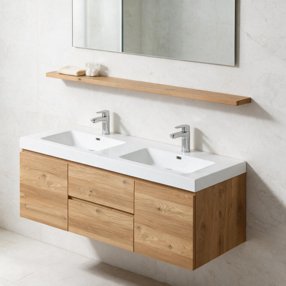 Tablette Murale 60 Pouces en Chêne Brut pour Salle de Bain