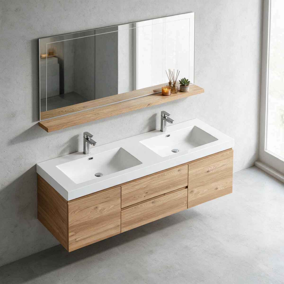 60-Inch Rough Oak Wall-Mount Bathroom Shelf