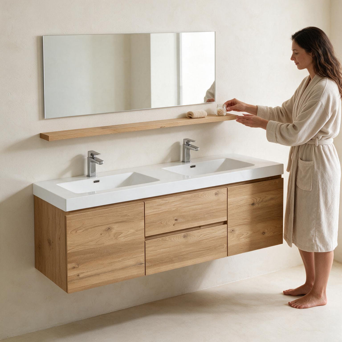 60-Inch Rough Oak Wall-Mount Bathroom Shelf