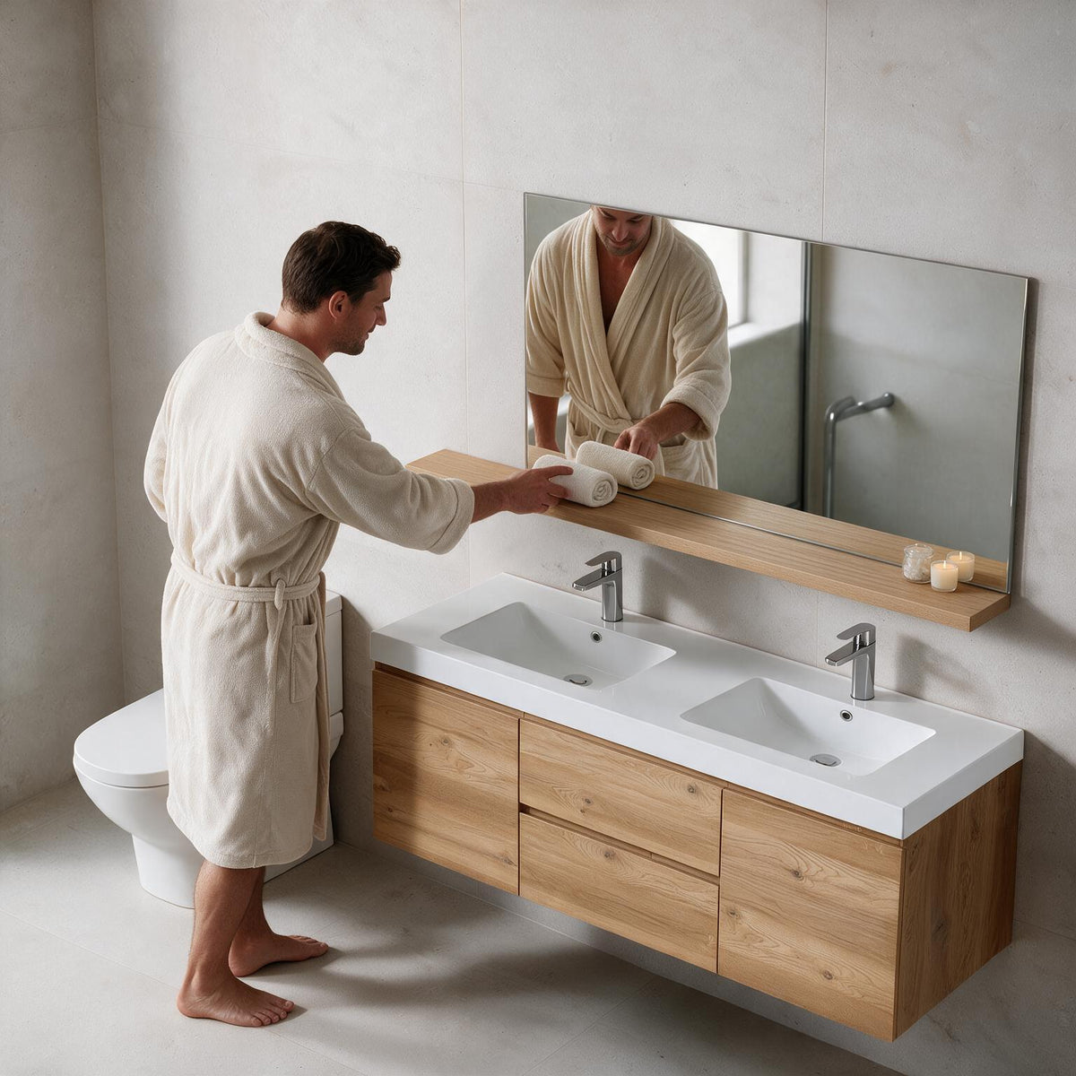 60-Inch Rough Oak Wall-Mount Bathroom Shelf