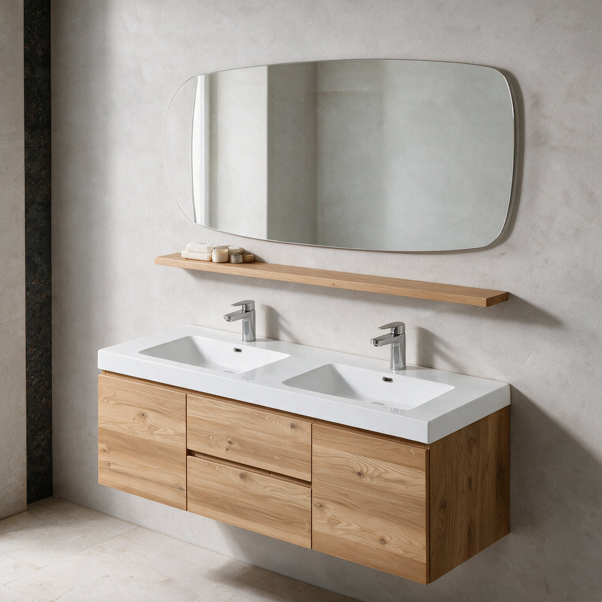 60-Inch Rough Oak Wall-Mount Bathroom Shelf