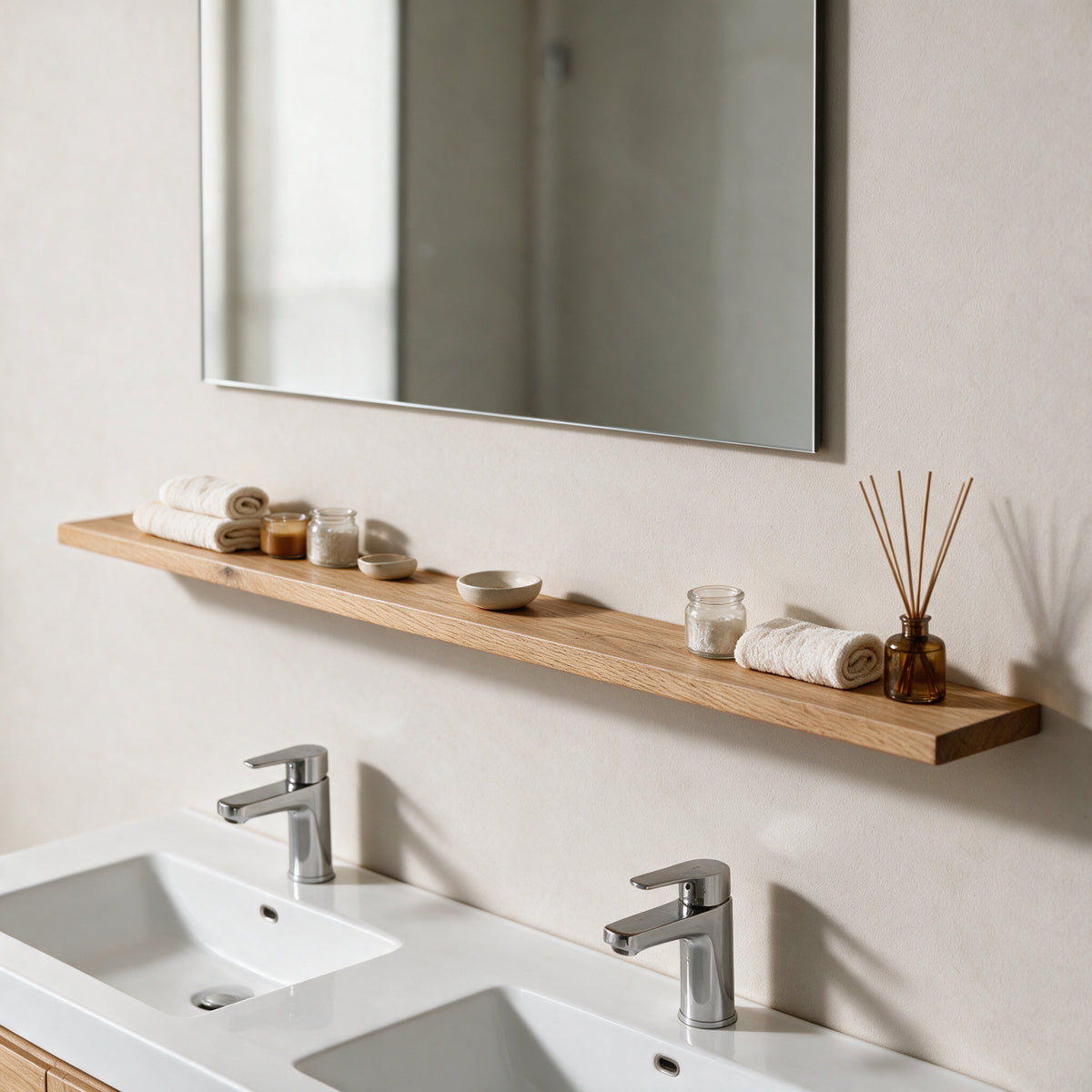 Tablette Murale 60 Pouces en Chêne Brut pour Salle de Bain