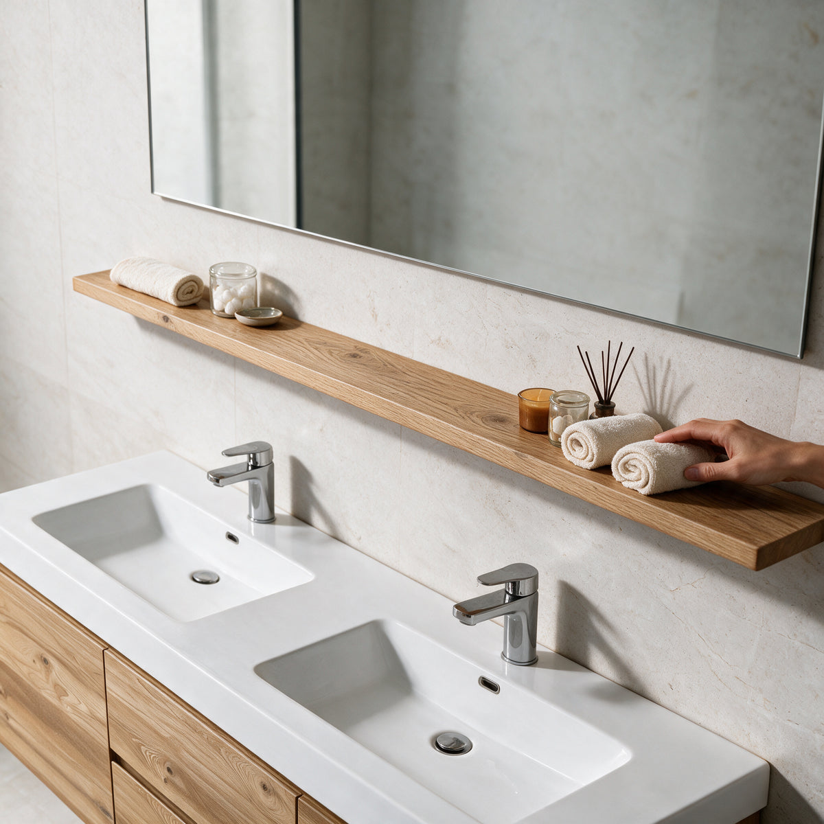 Tablette Murale 60 Pouces en Chêne Brut pour Salle de Bain