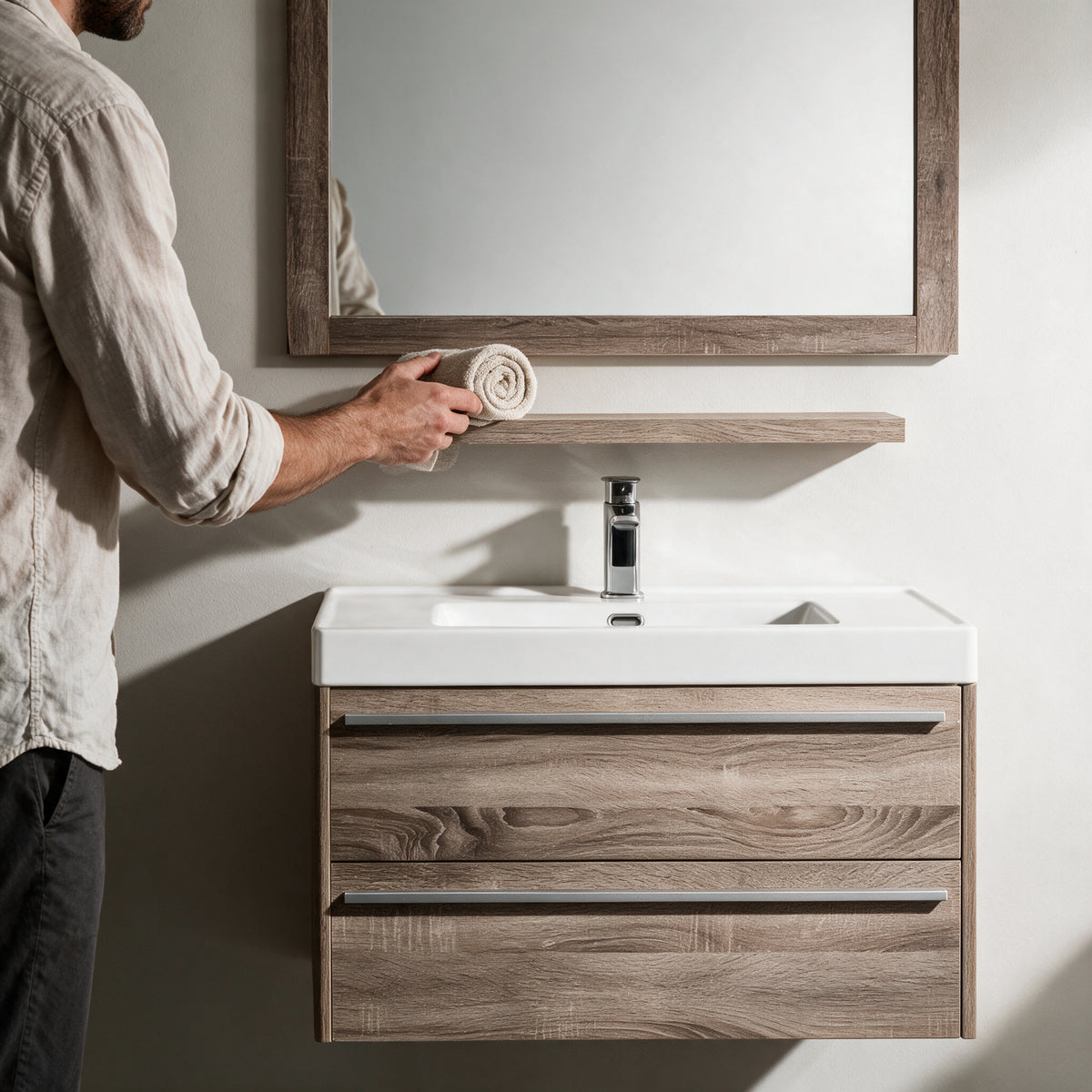 24" Wall-Mount Soft Oak Shelf