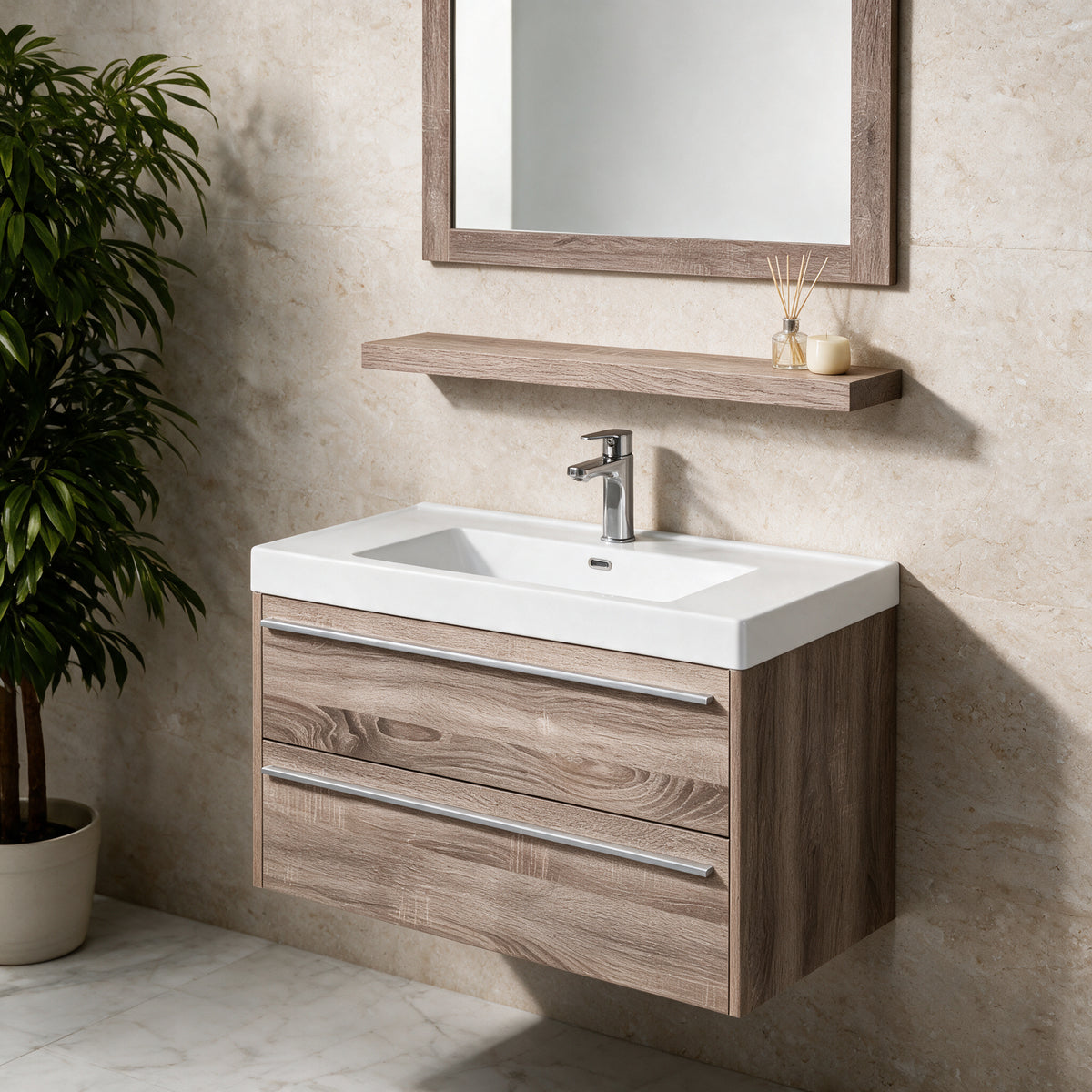 24" Wall-Mount Soft Oak Shelf
