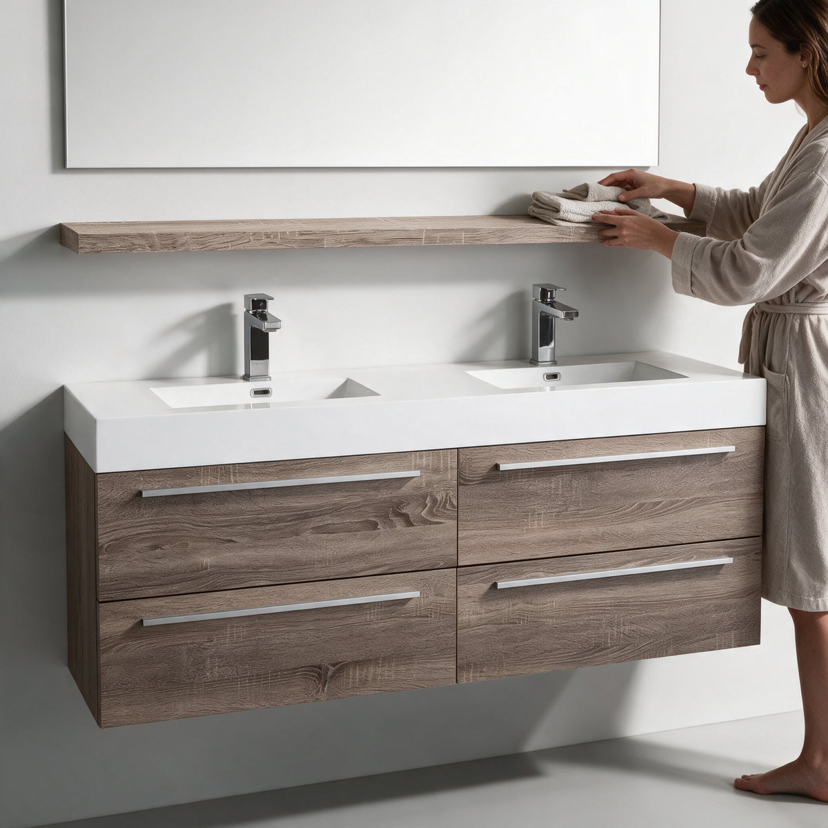 60" Wall-Mount Soft Oak Shelf