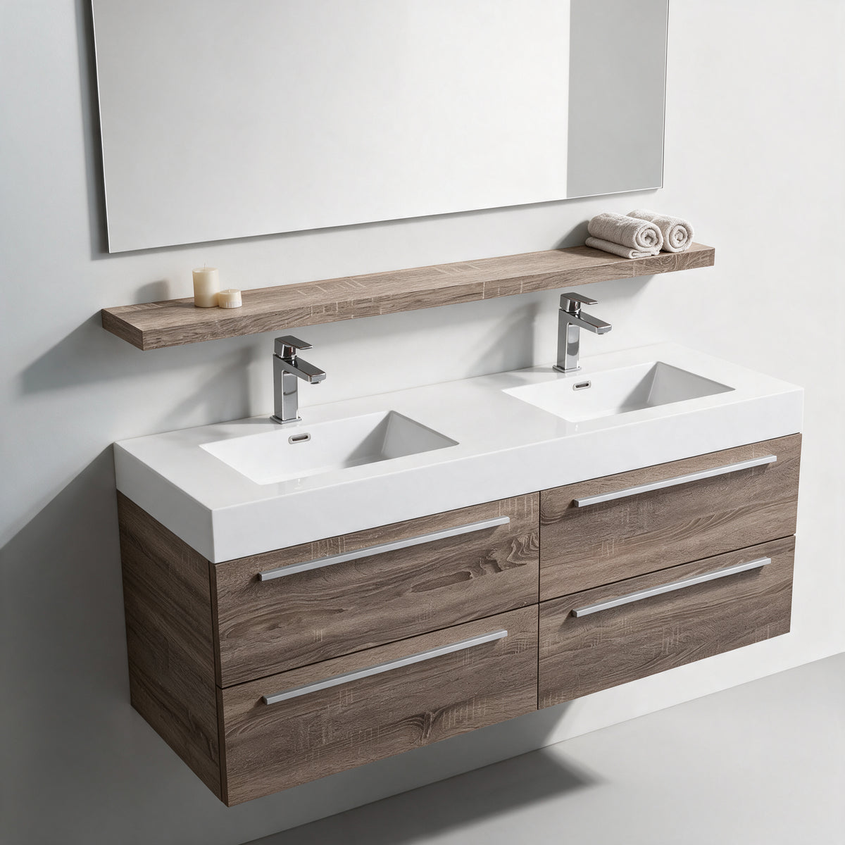 60" Wall-Mount Soft Oak Shelf