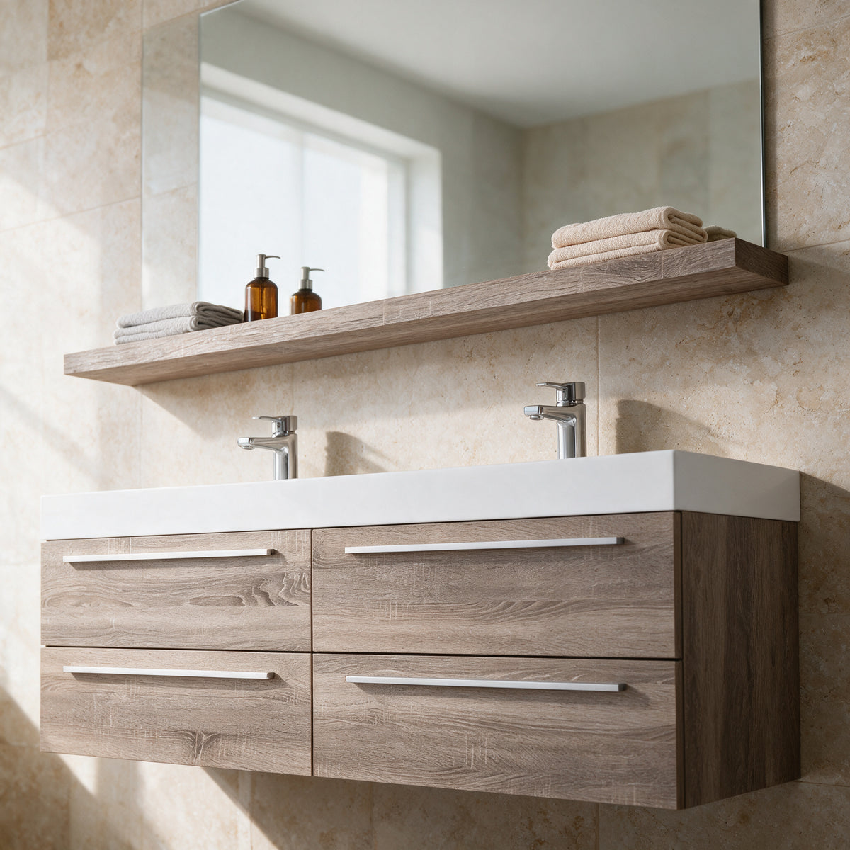 60" Wall-Mount Soft Oak Shelf