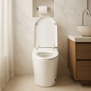 SERA Sigma Smart Bidet Toilet, One-Piece Toilet with Auto Jet Flush, Auto Open/Close Lid, Warm Water Wash, Warm-Air Dryer, Heated Seat – Gold Trim