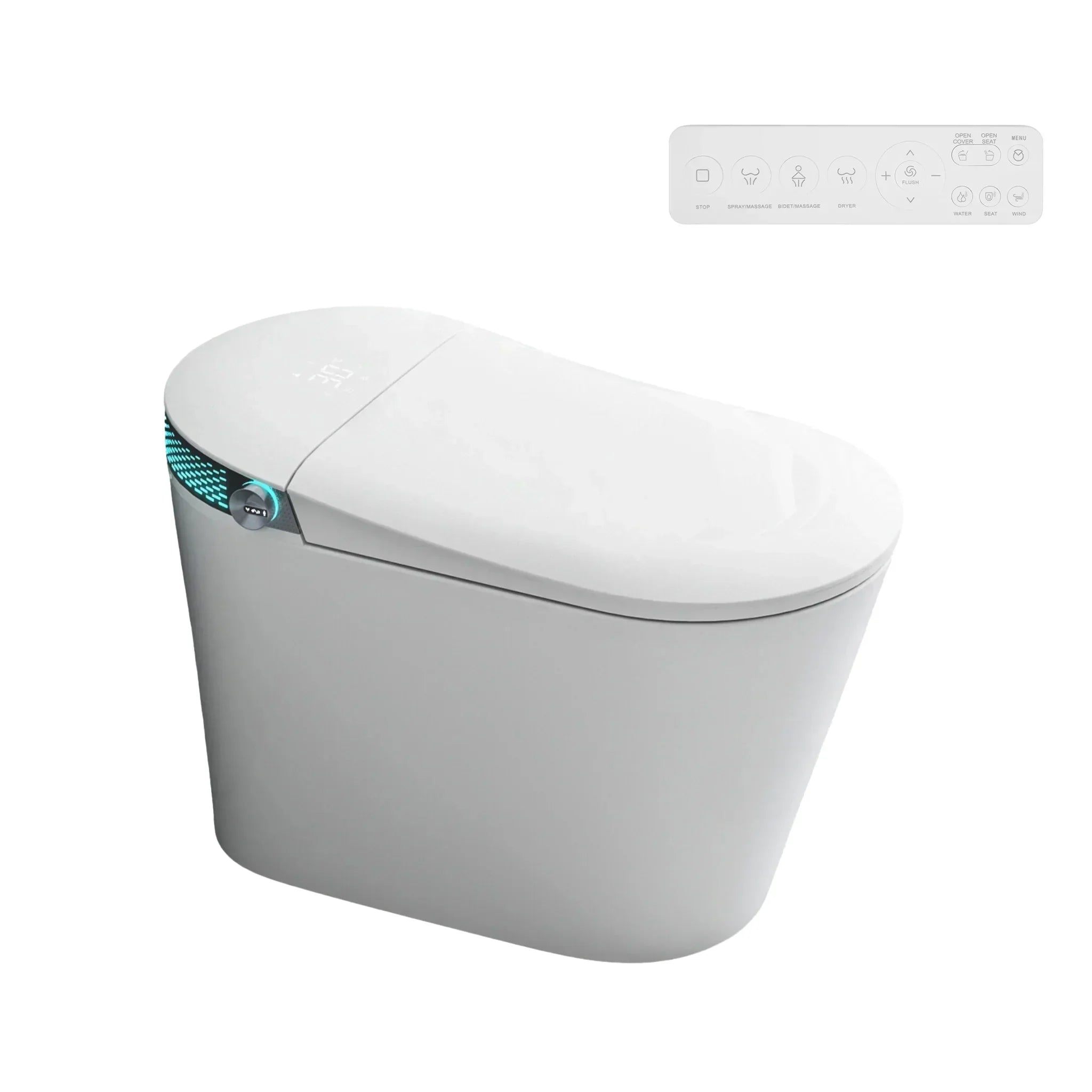SERA Witty Toilette-bidet intelligente, toilette monopièce avec chasse automatique à jet, couvercle à ouverture/fermeture automatique, lavage à l’eau tiède, séchage à air chaud, siège chauffant – Affichage blanc
