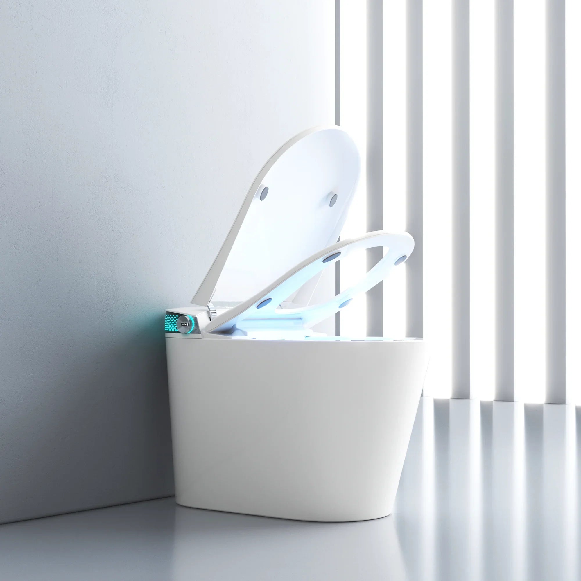 SERA Witty Toilette-bidet intelligente, toilette monopièce avec chasse automatique à jet, couvercle à ouverture/fermeture automatique, lavage à l’eau tiède, séchage à air chaud, siège chauffant – Affichage blanc