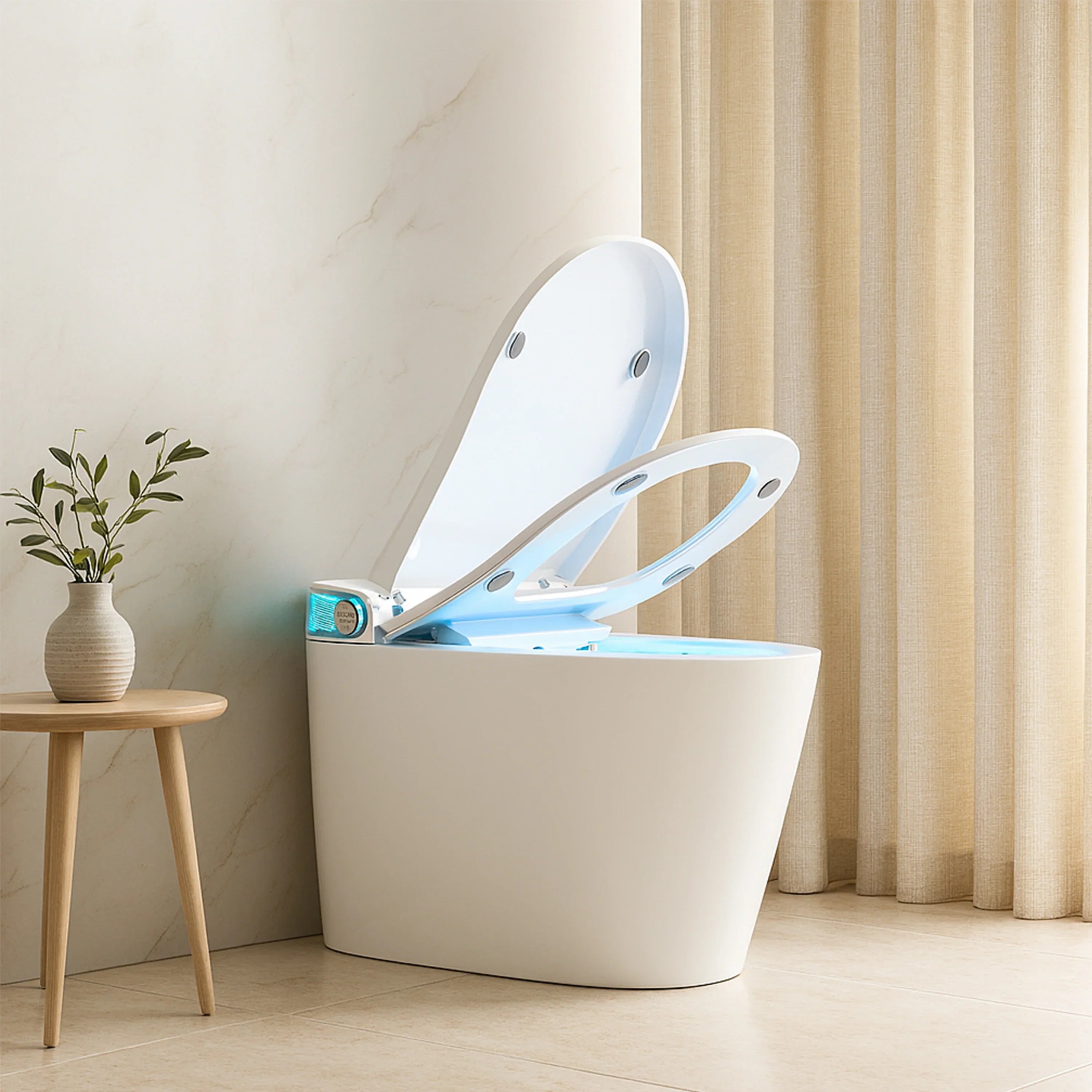 SERA Witty Toilette-bidet intelligente, toilette monopièce avec chasse automatique à jet, couvercle à ouverture/fermeture automatique, lavage à l’eau tiède, séchage à air chaud, siège chauffant – Affichage blanc