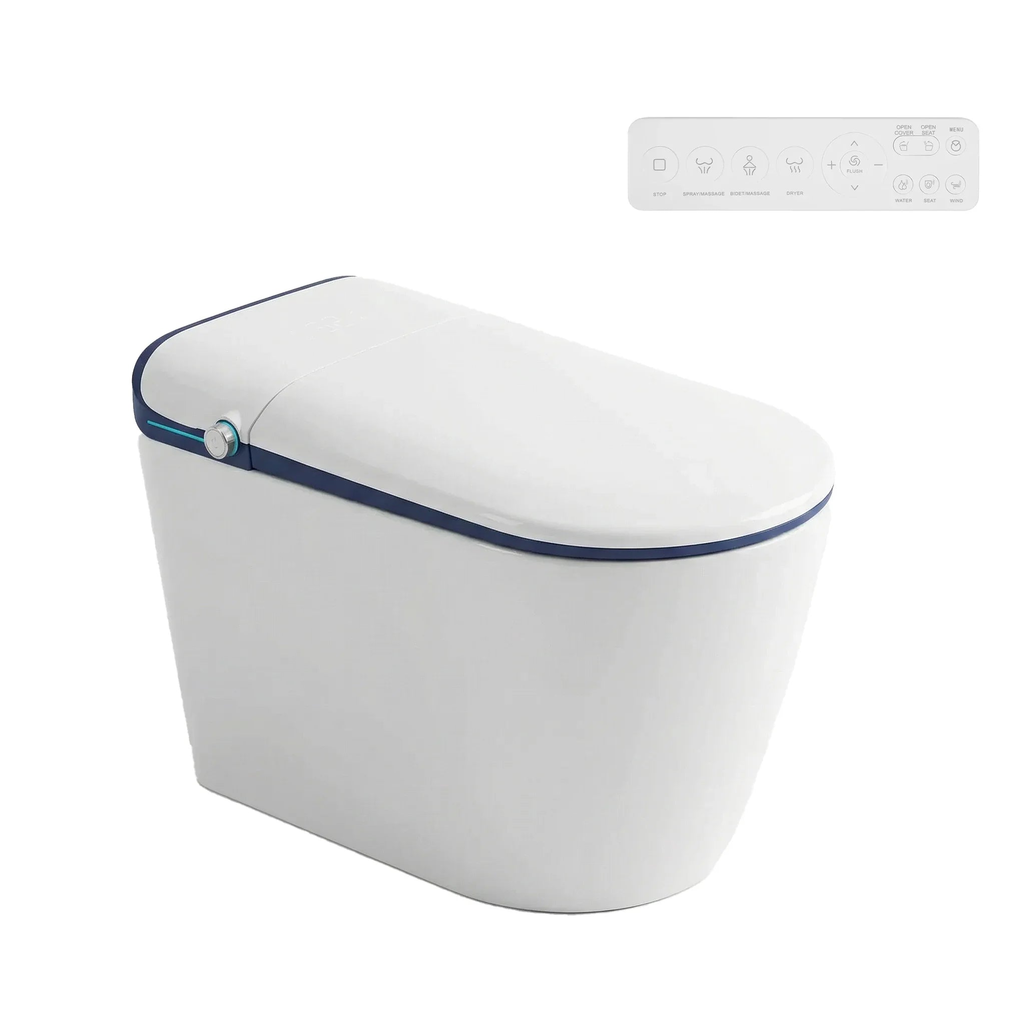 SERA Sigma Toilette-bidet intelligente, toilette monopièce avec chasse automatique à jet, couvercle à ouverture/fermeture automatique, lavage à l’eau tiède, séchage à air chaud, siège chauffant – Finition Bleu