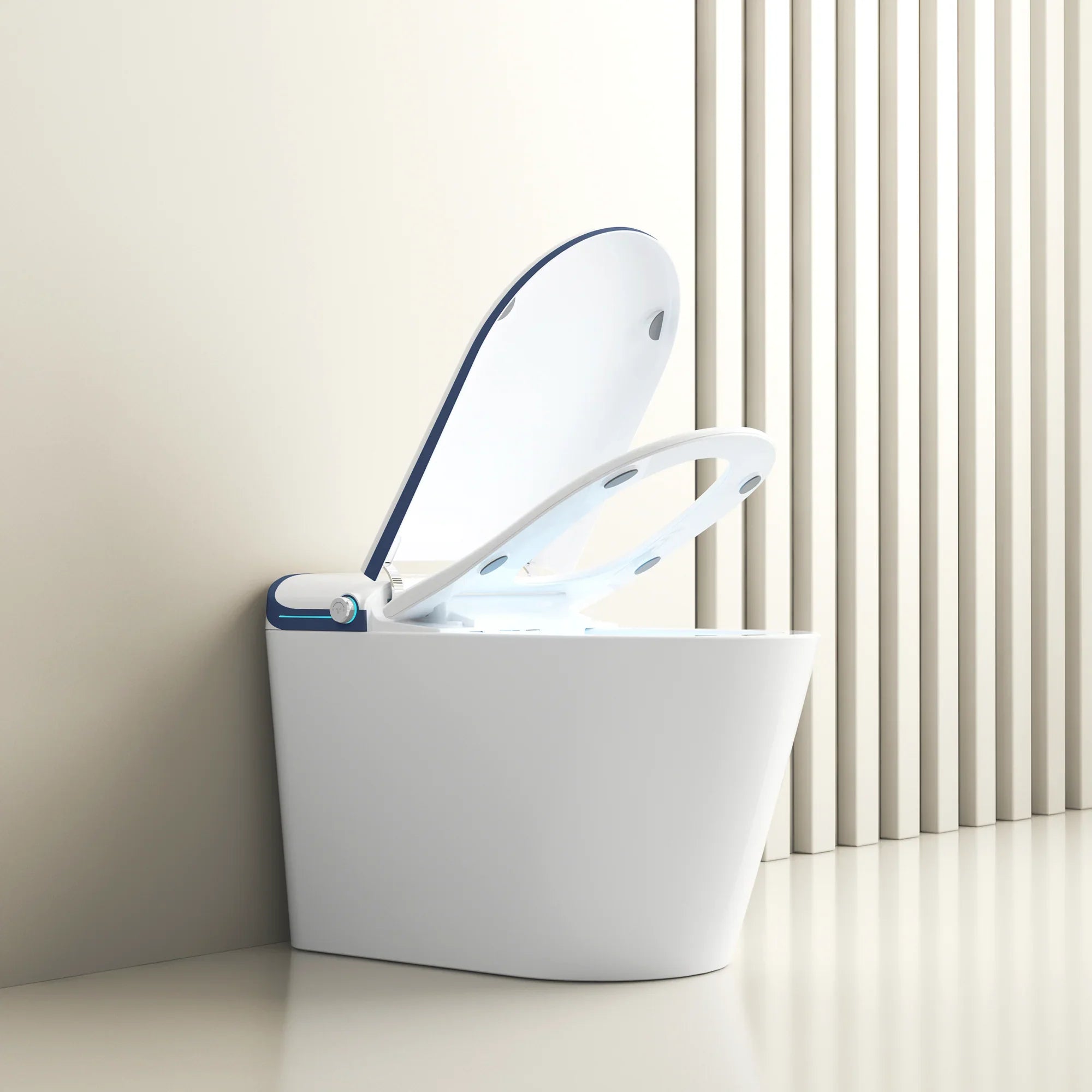 SERA Sigma Toilette-bidet intelligente, toilette monopièce avec chasse automatique à jet, couvercle à ouverture/fermeture automatique, lavage à l’eau tiède, séchage à air chaud, siège chauffant – Finition Bleu